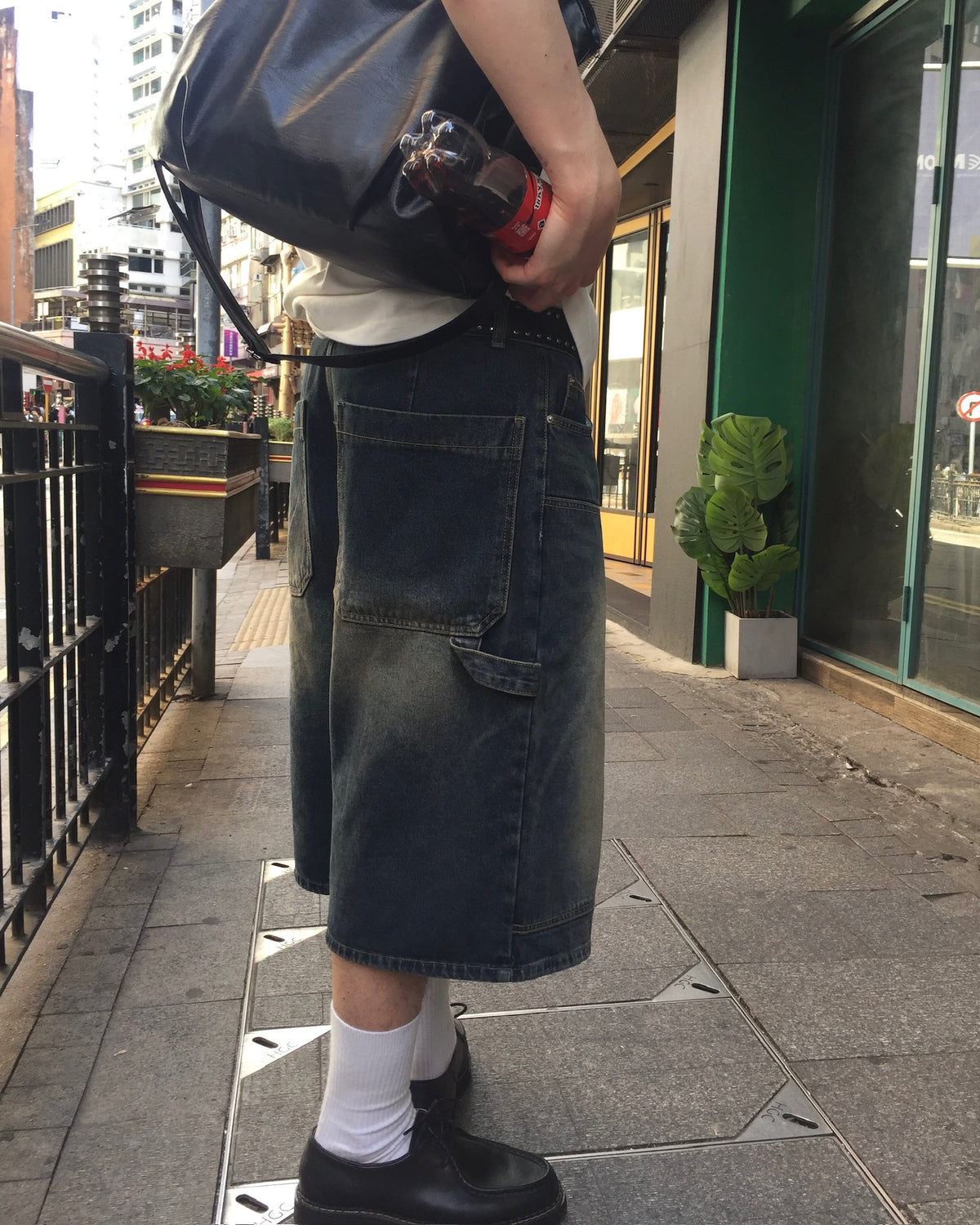 layer washed bermuda jeans (blue)