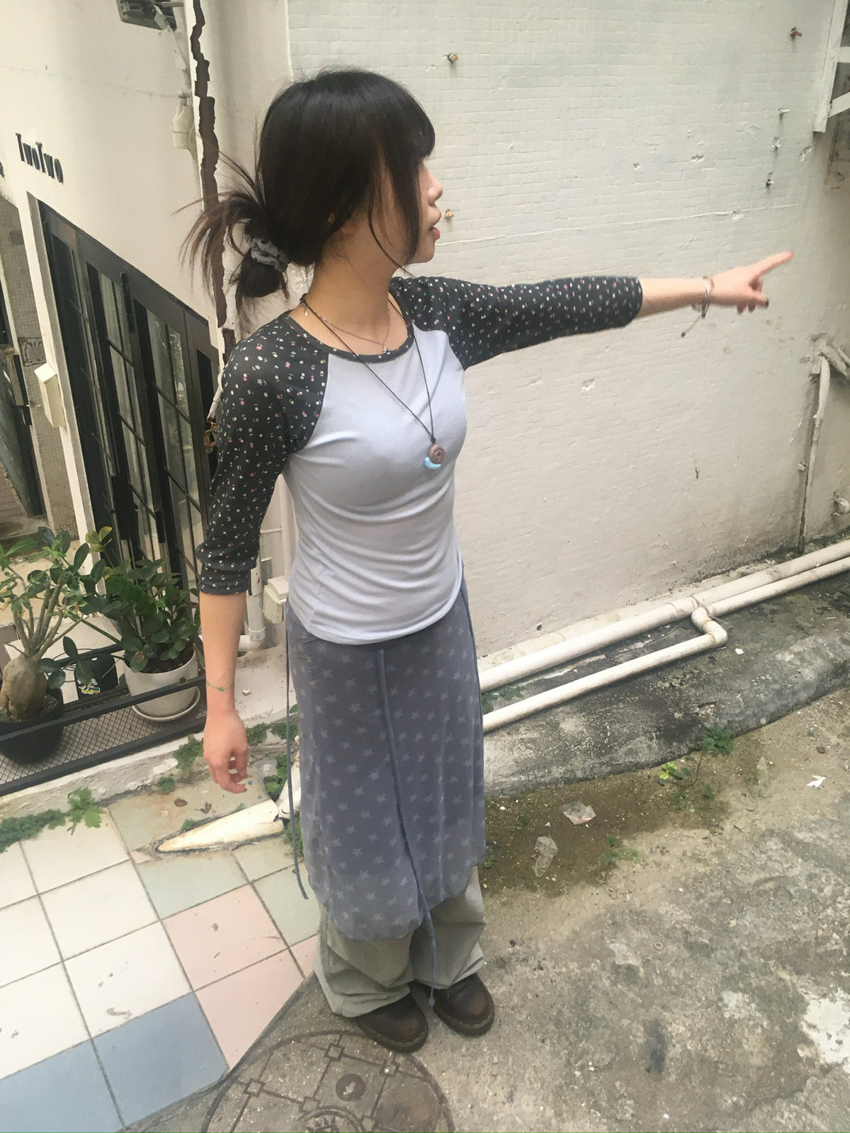 flower raglan 7 sleeve tee (sora)