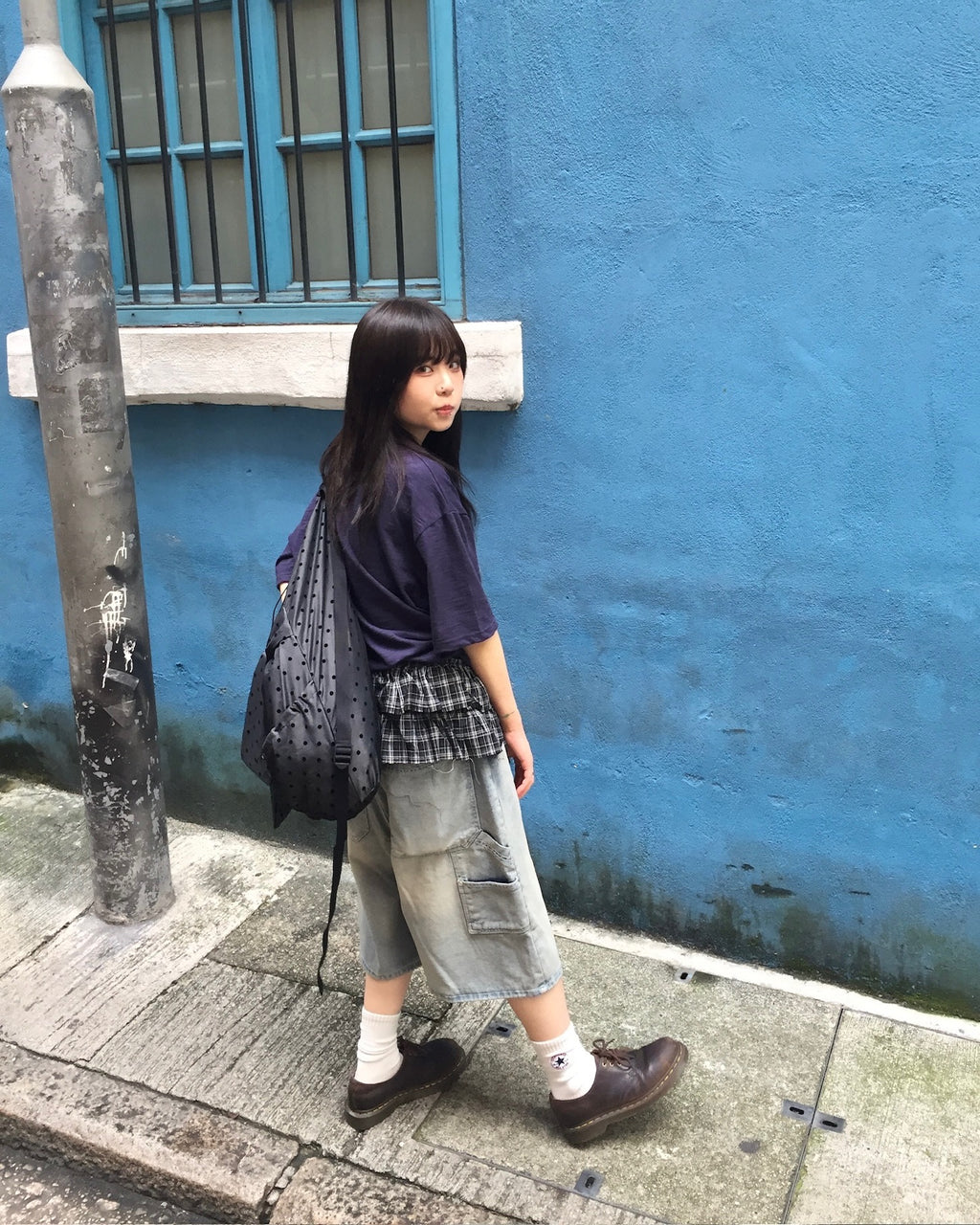 checked layer skirt (black)