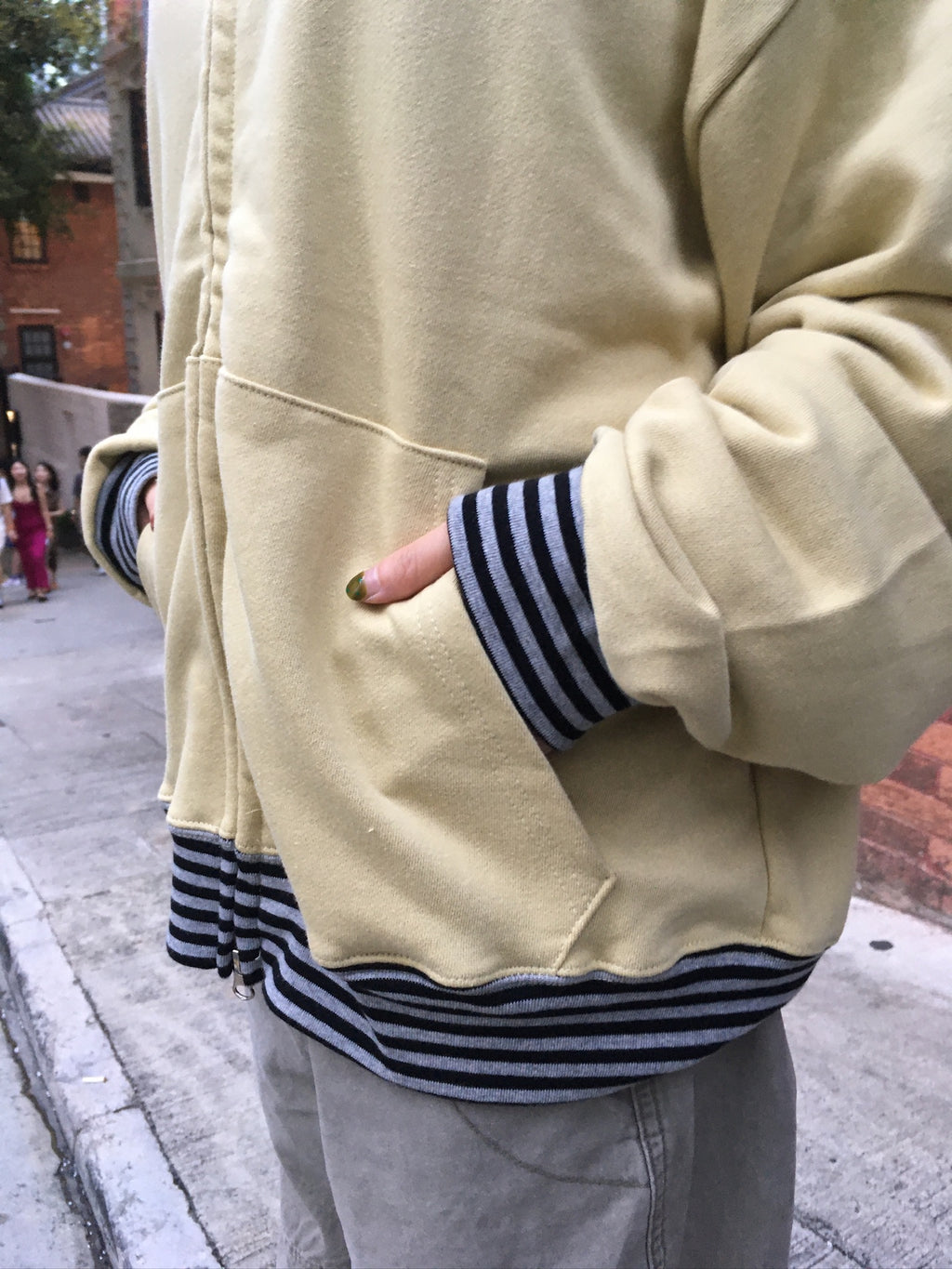 stripe trim hoodie zip up (yellow)