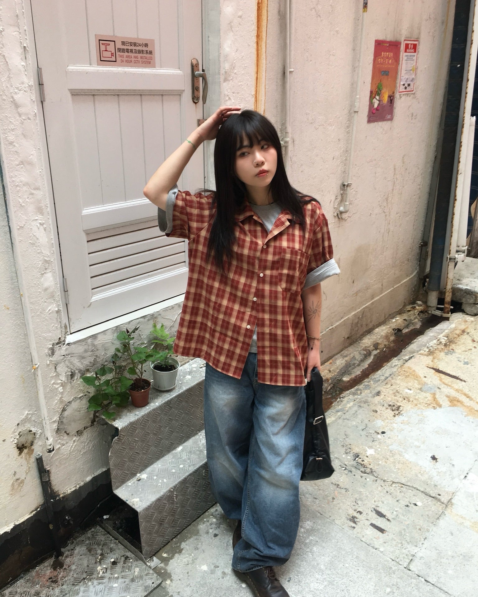 london crop checked shirt (red)