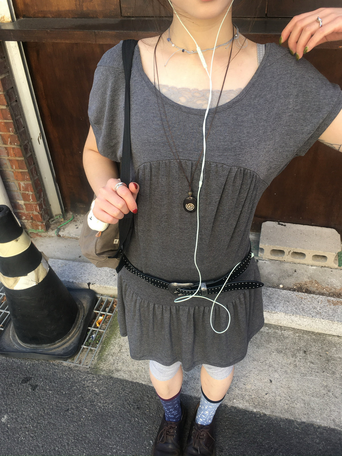 jersey shirring dress (charcoal)
