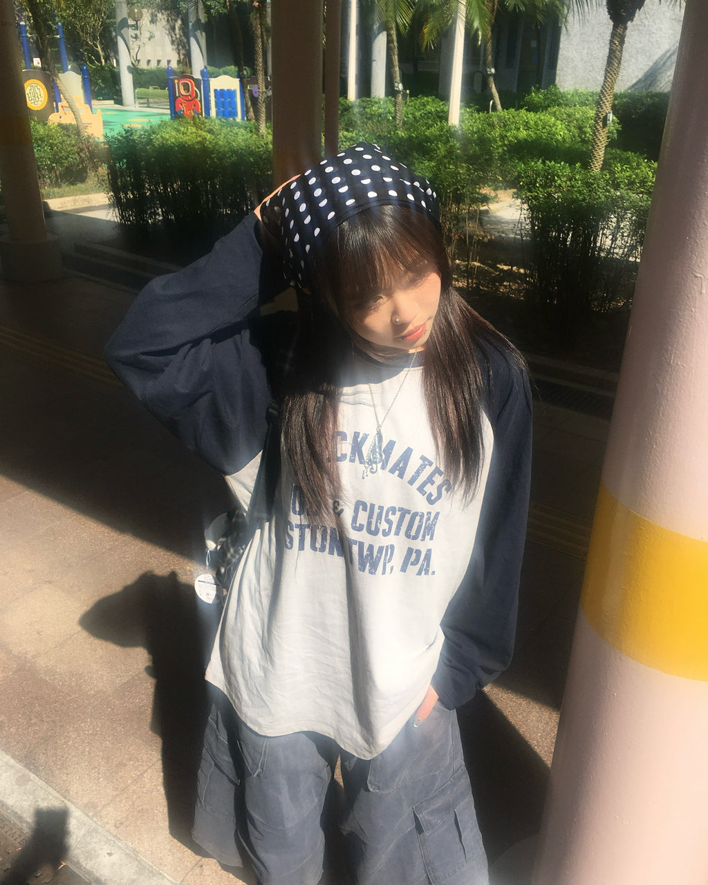 checkmates raglan tee (navy/grey) (women)