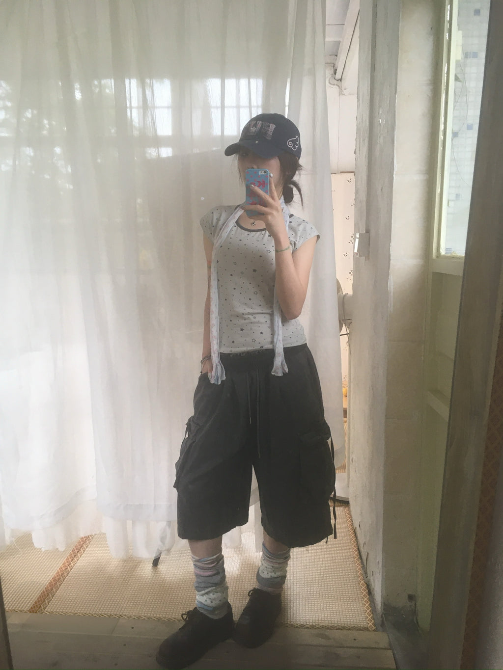 drawstring half cargo pants (charcoal)