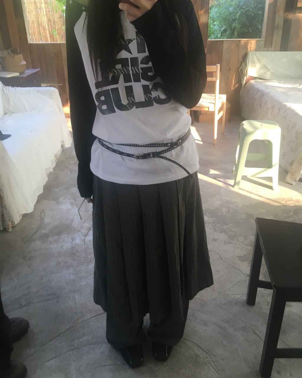 skirt stripe layered pants (grey)