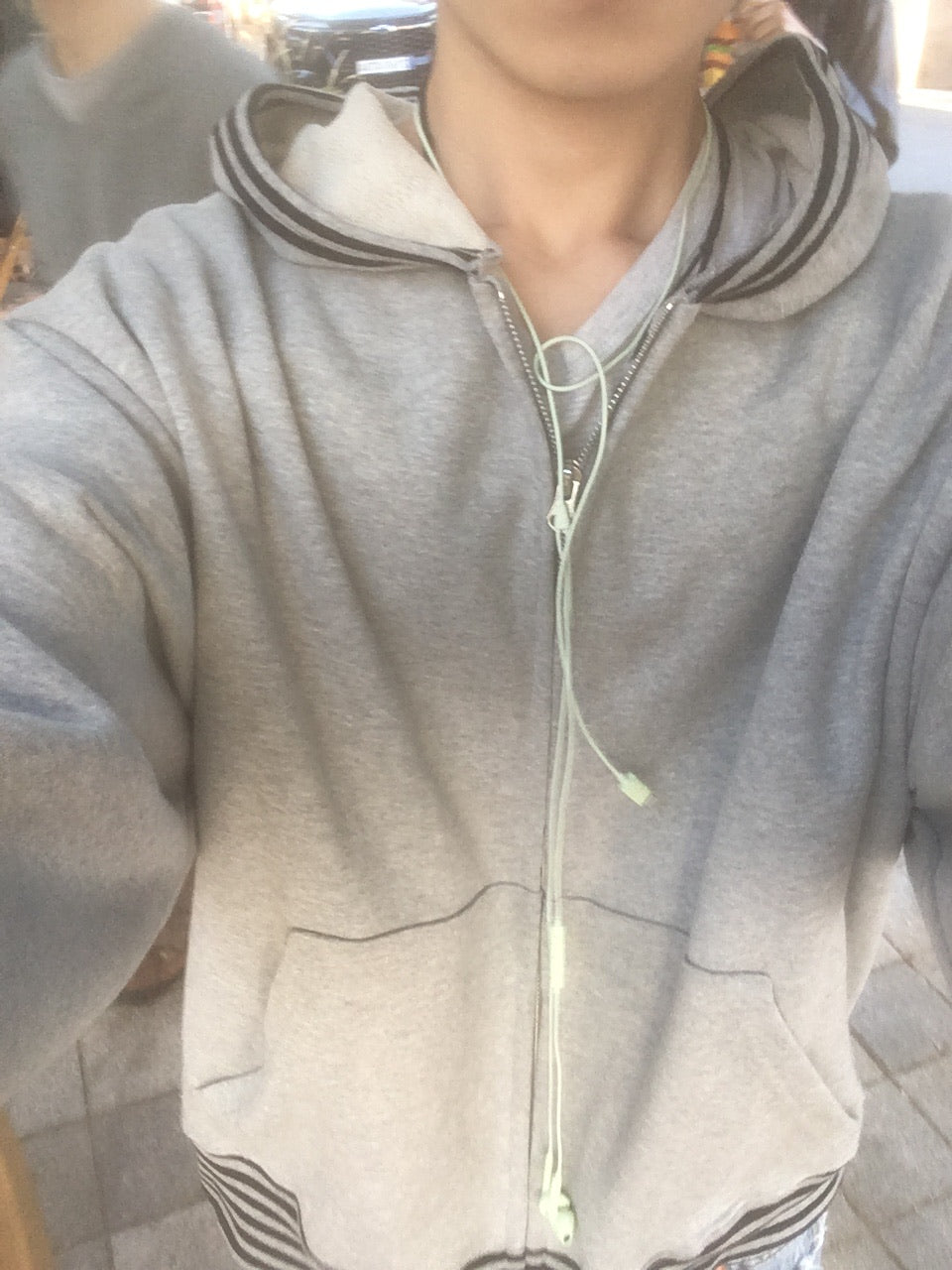 stripe trim hoodie zip up (grey)