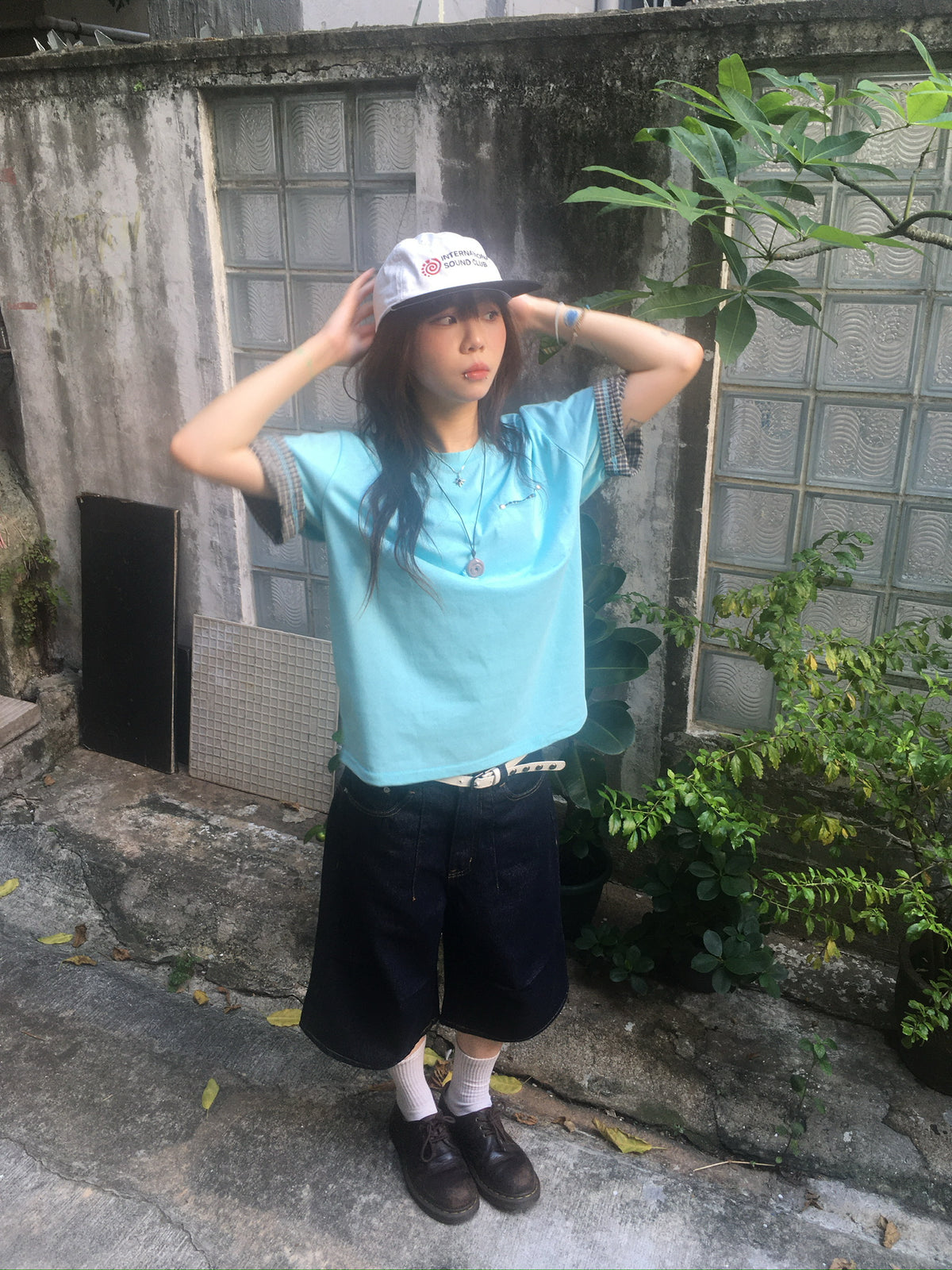 check roll-up pocket tee (mint)
