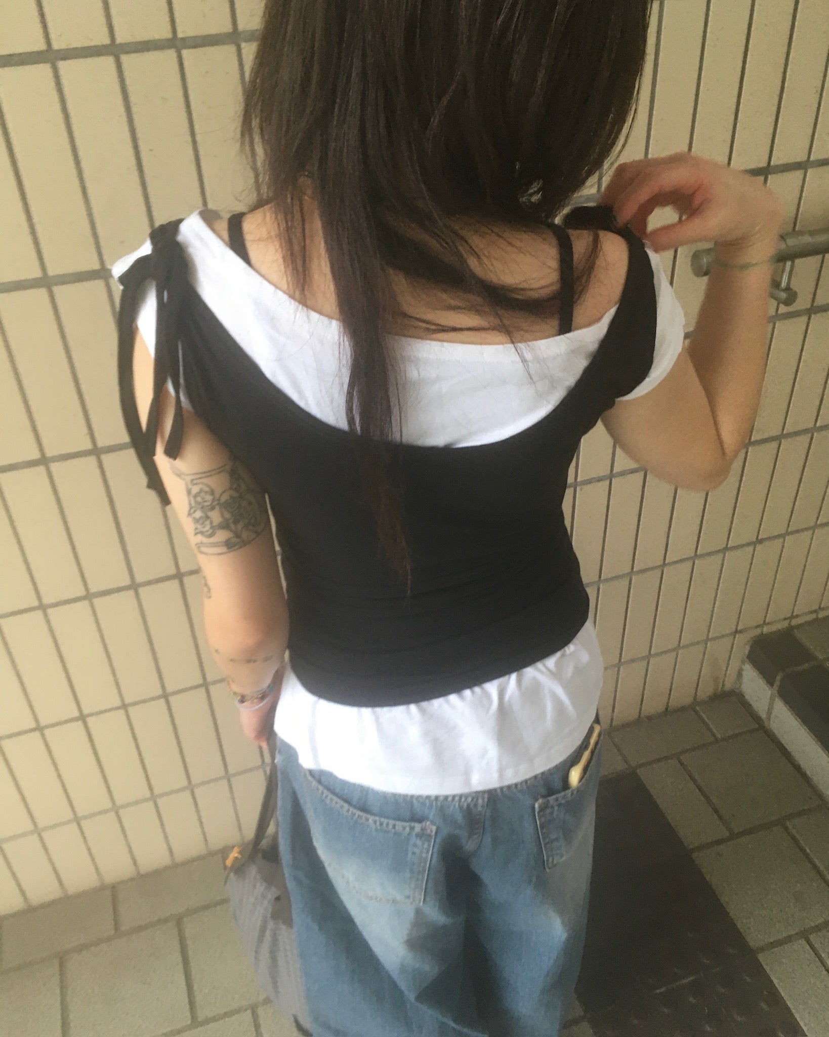 two-piece layered tee (black/white)