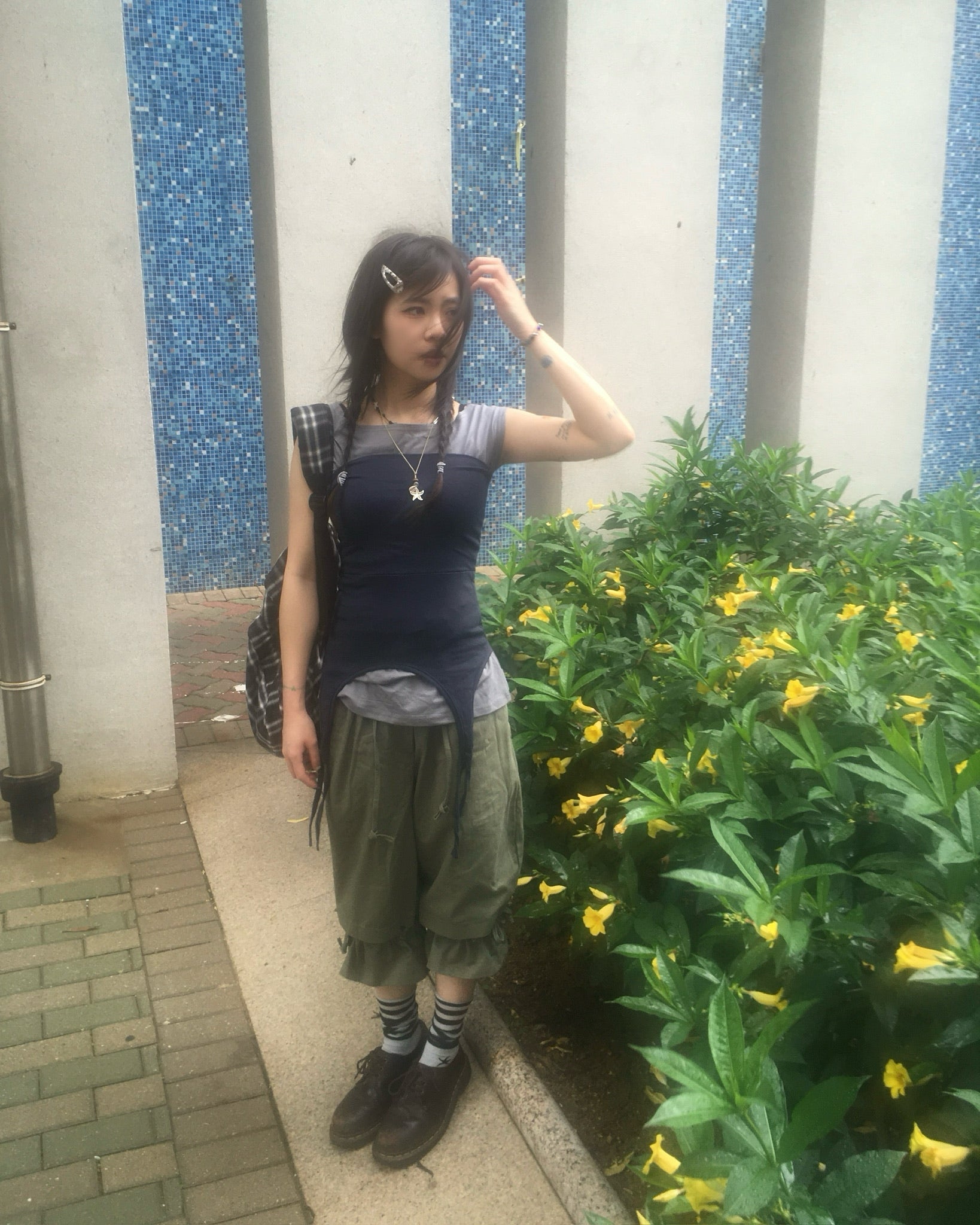 two-piece layered tee (navy/grey)