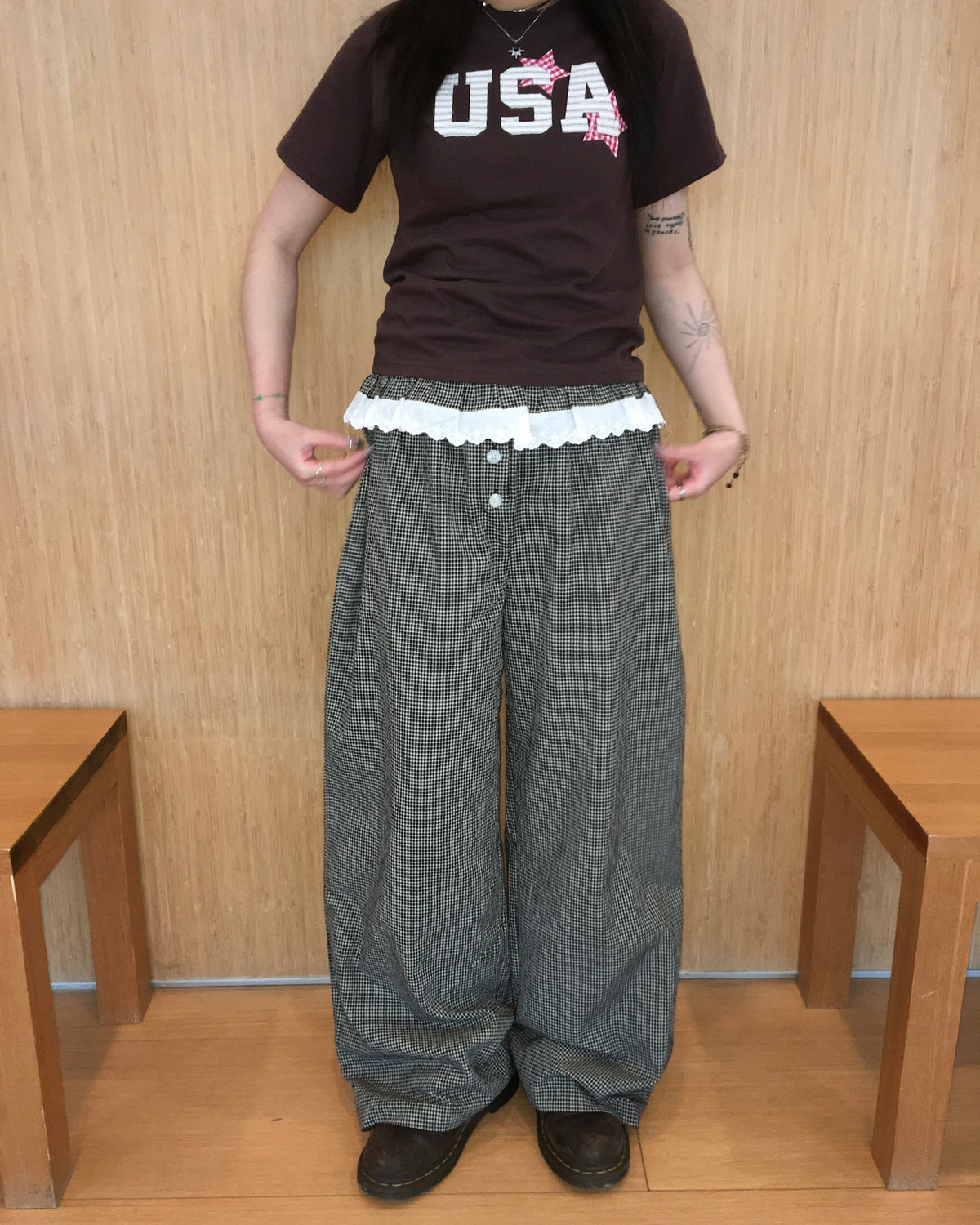 USA star crop tee (brown)