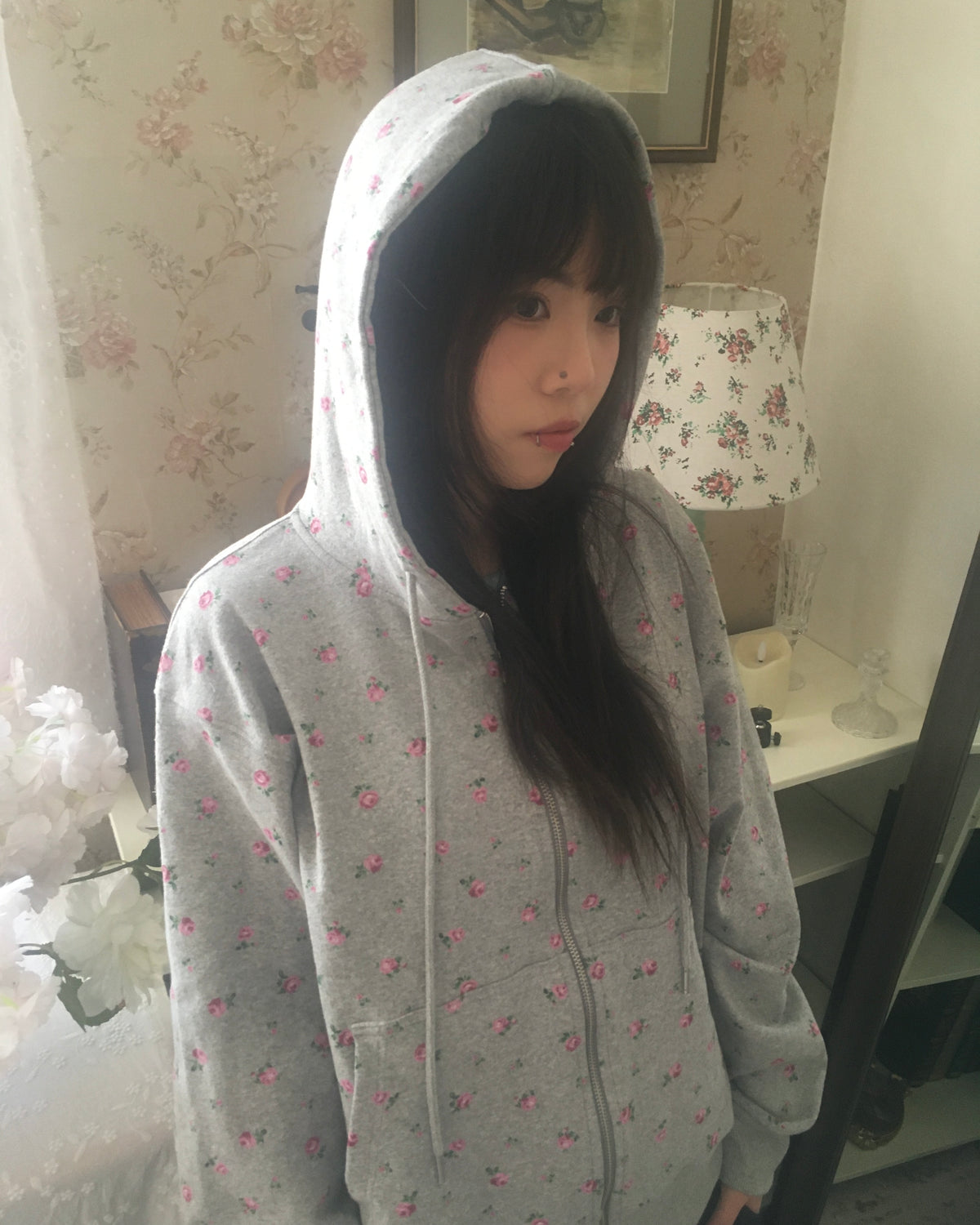 flower zip-up hoodie