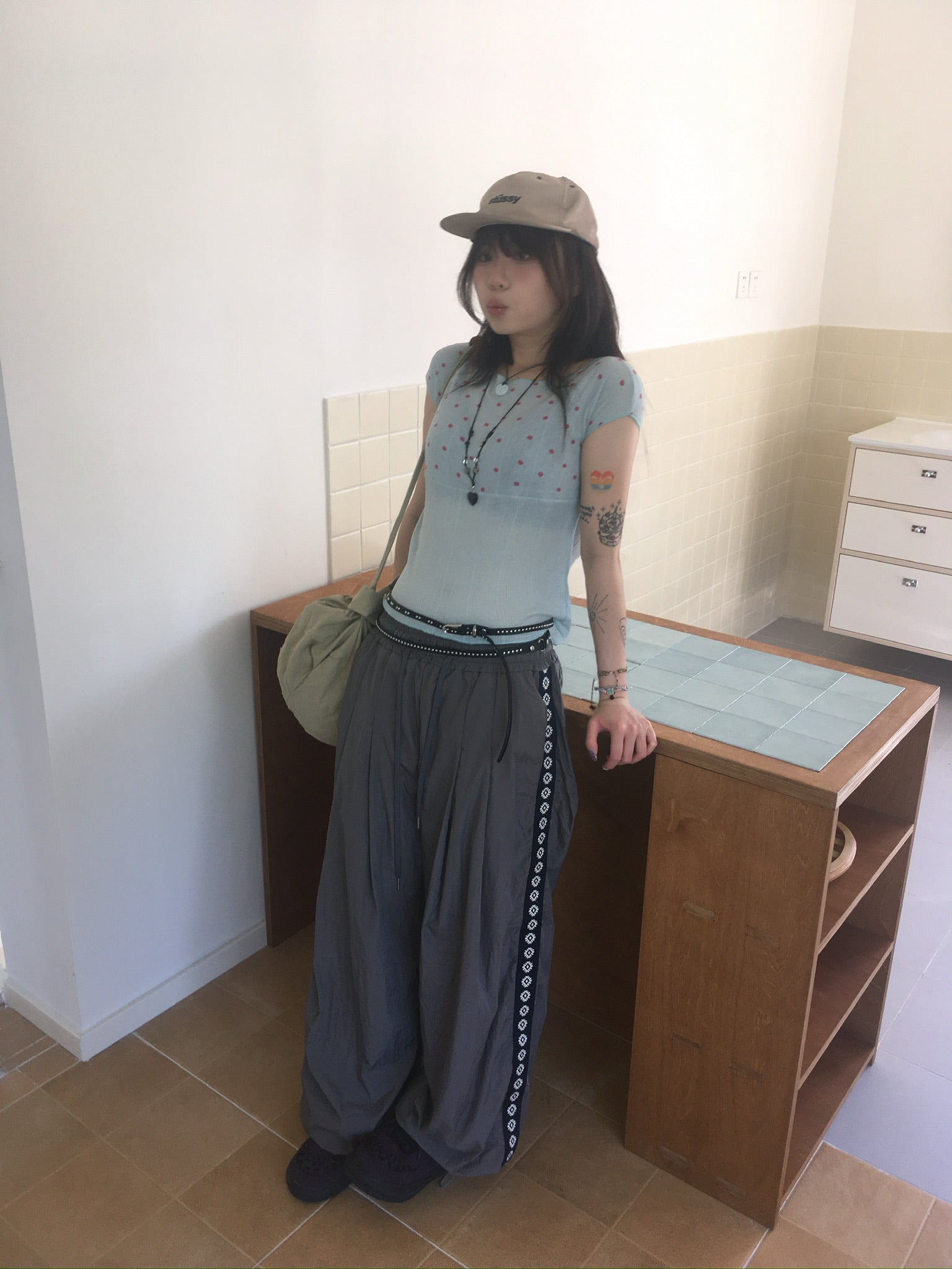 side sun nylon pants (grey)