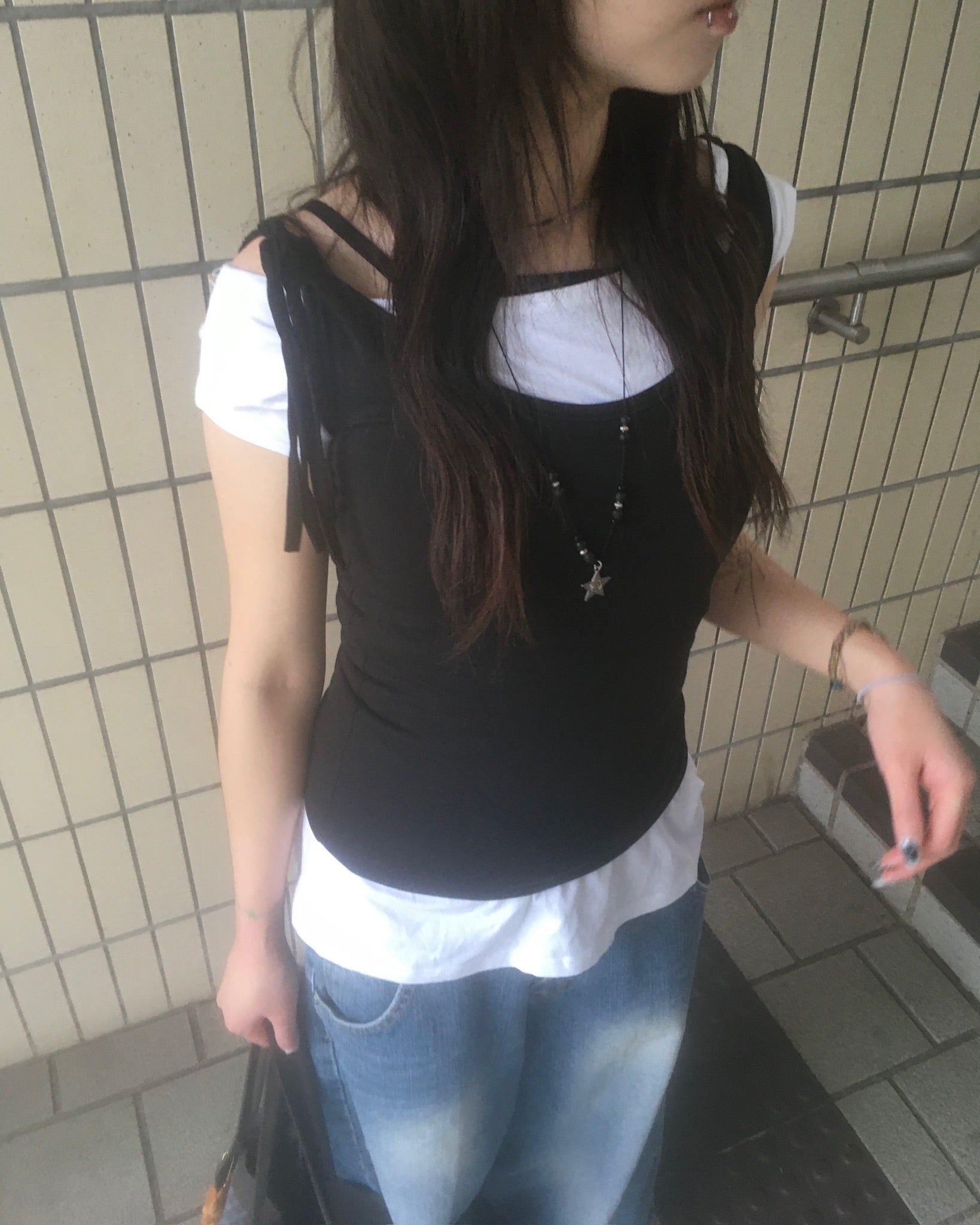 two-piece layered tee (black/white)