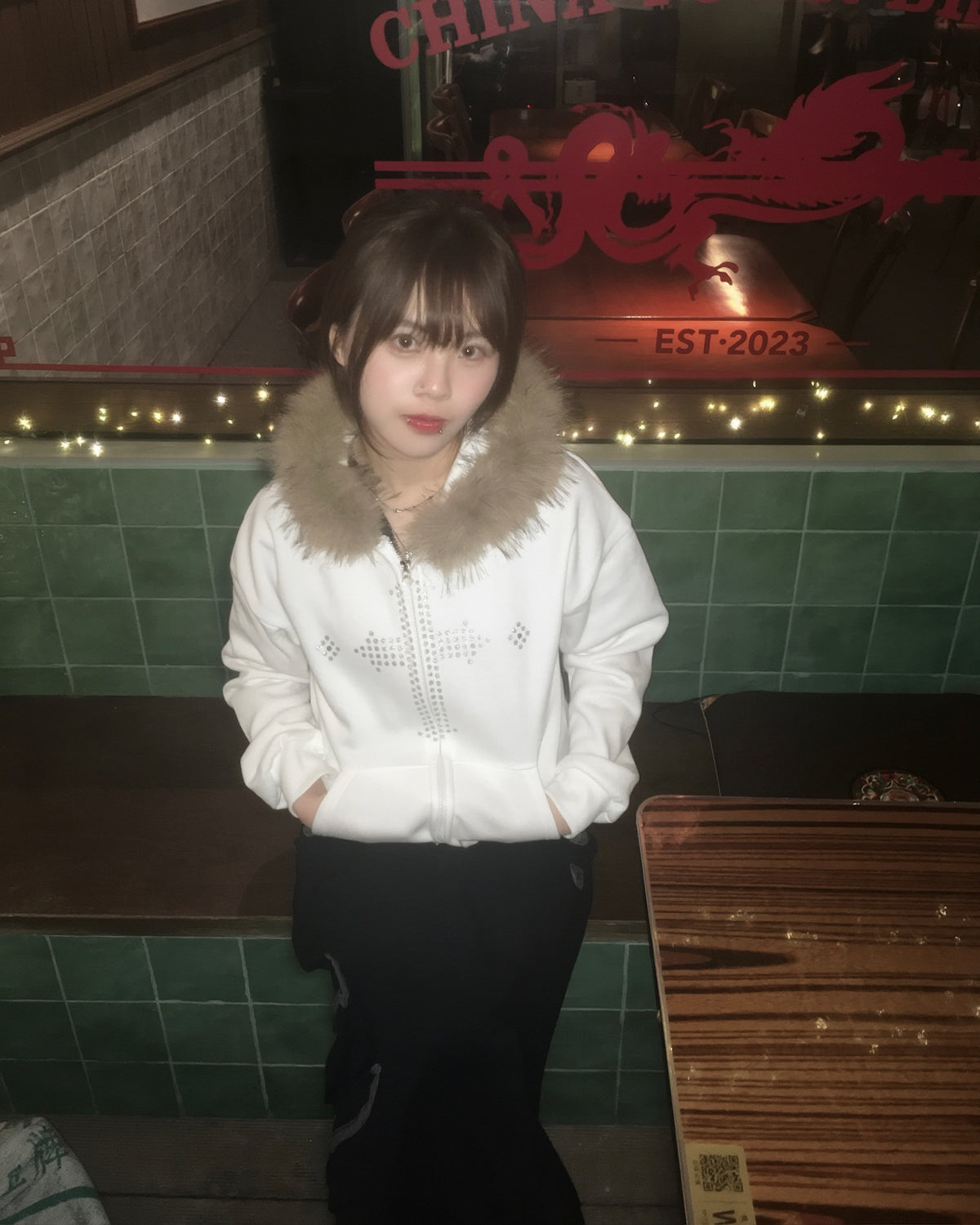 cross crop fur jacket (white)