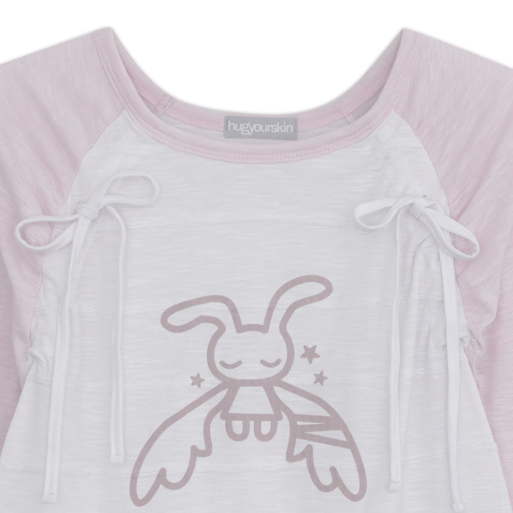HUGYOURSKIN ANGEL PATCH RAGLAN DRESS (WHITE PINK)