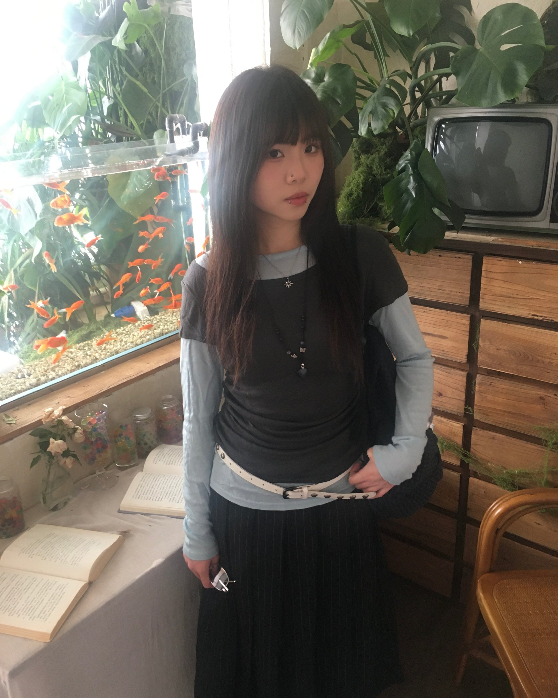 tencel color layered tee (sky blue)
