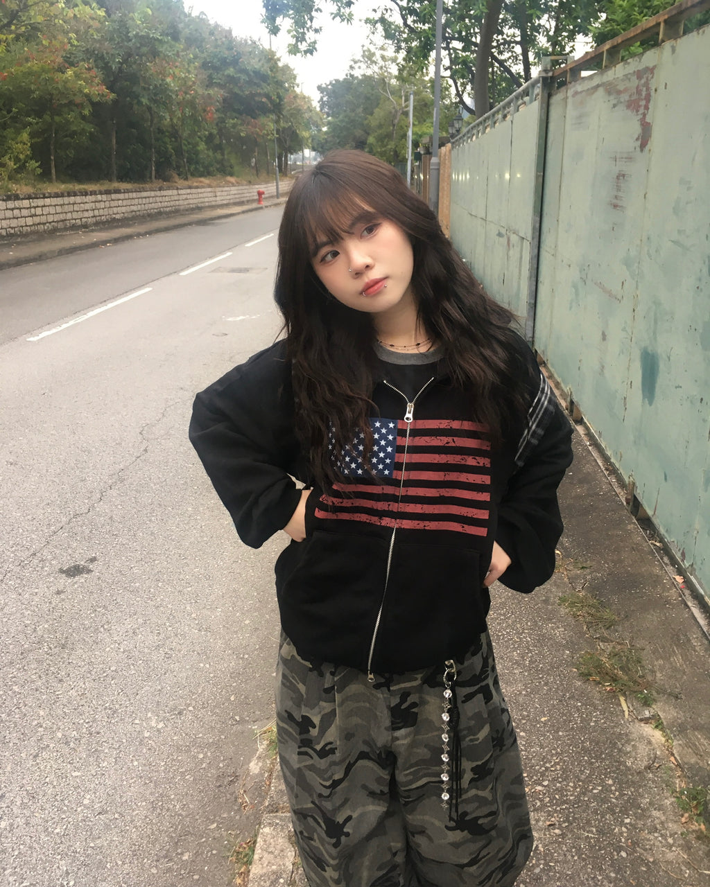 USA crop zip-up hoodie (black)