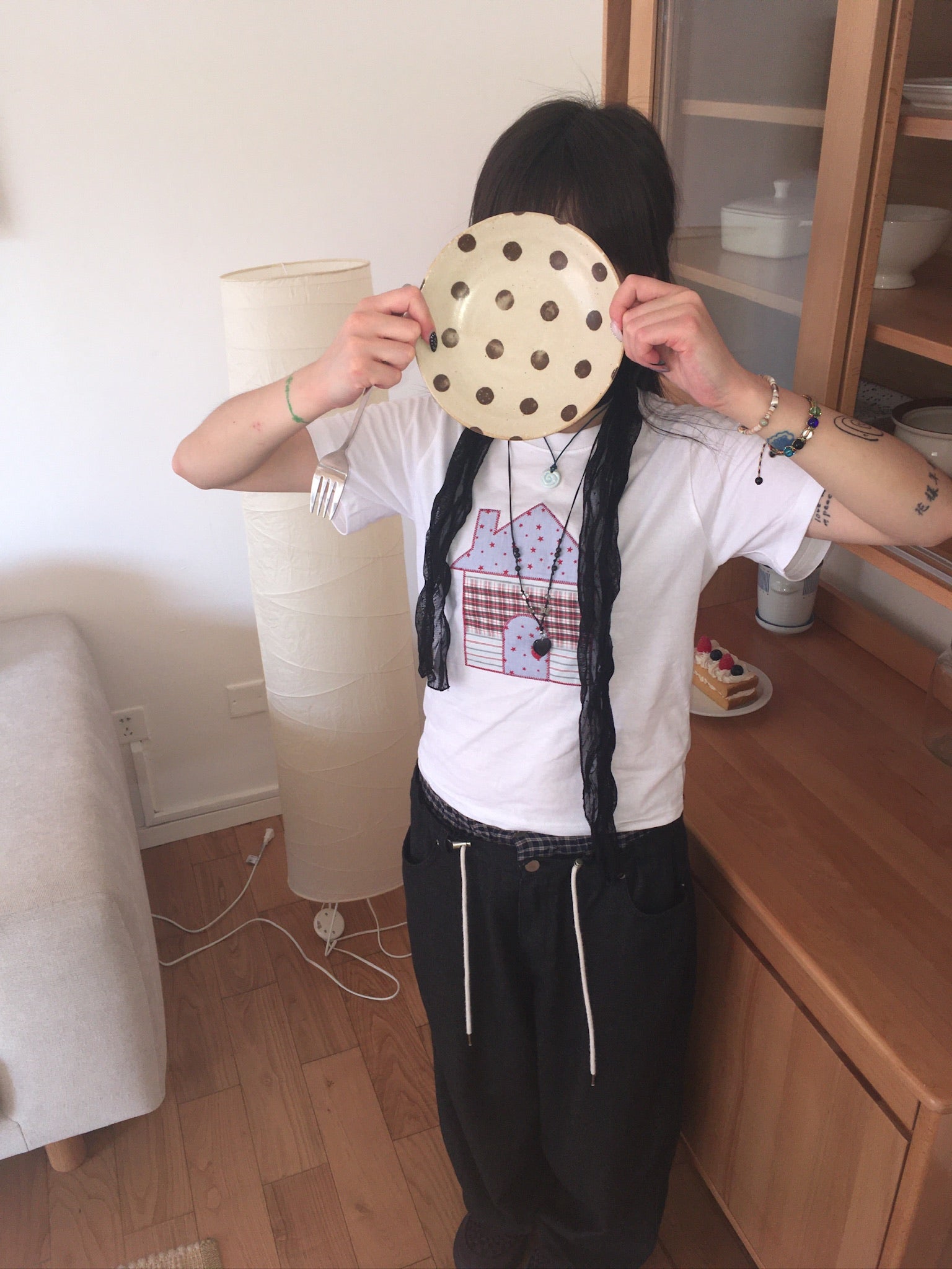 dot mesh scarf (black)
