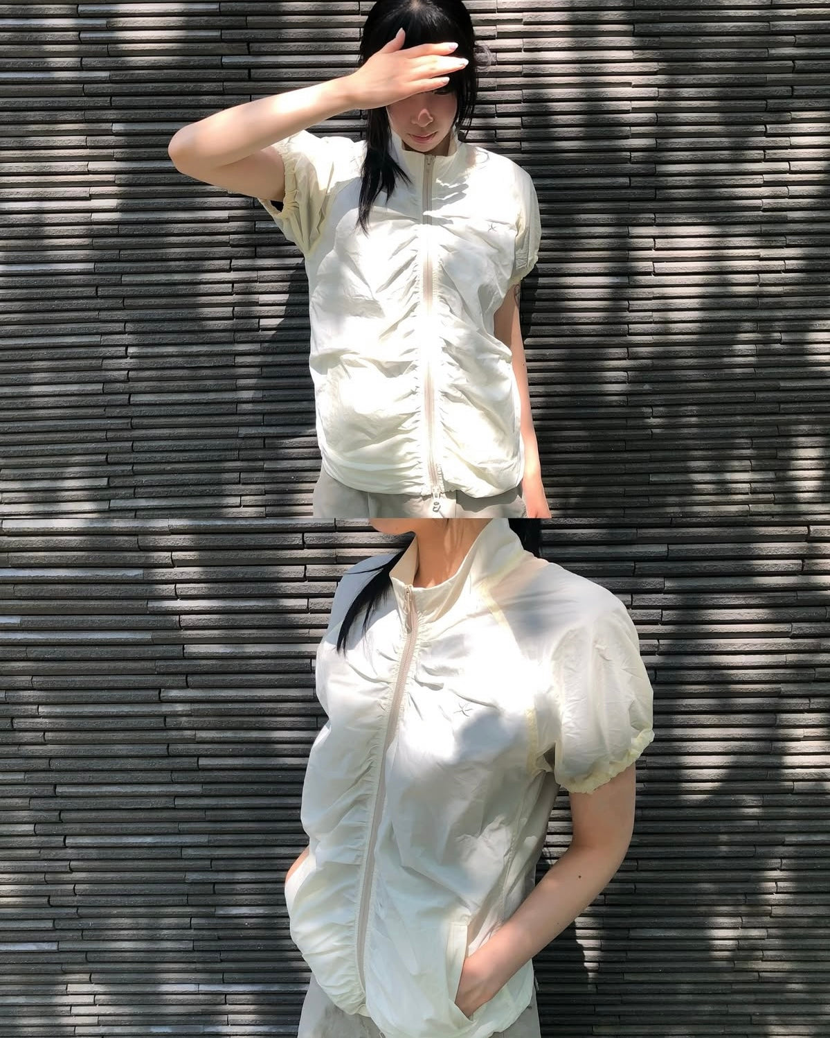 TCM SHIRRING HALF WINDSTOPER (IVORY/BEIGE)