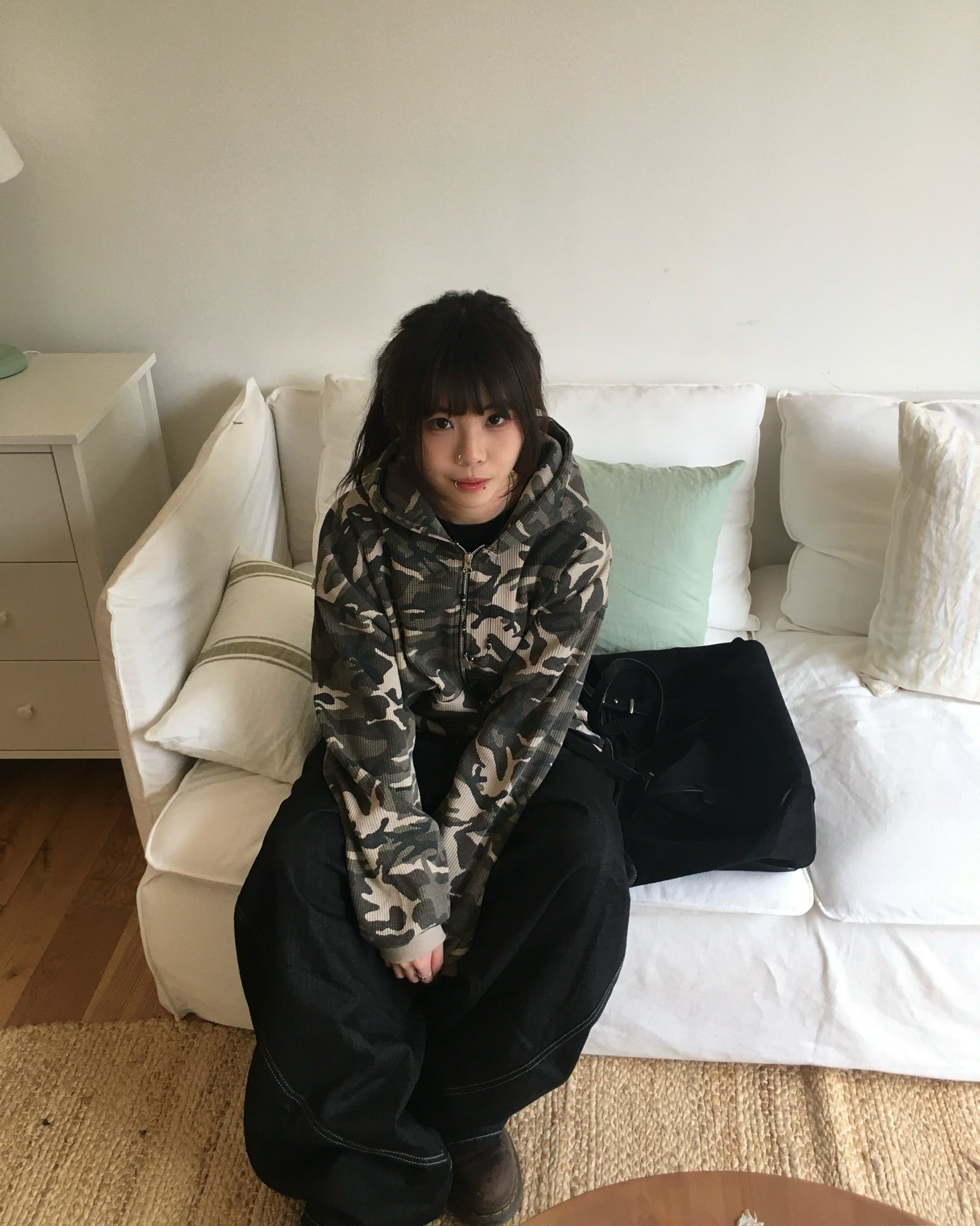 camo waffle zip-up hoodie (beige)