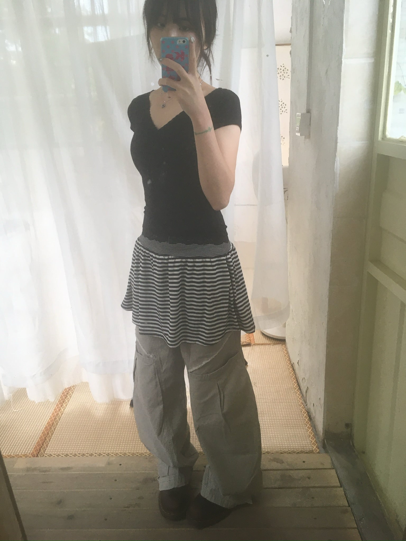 striped cotton skirt (black)