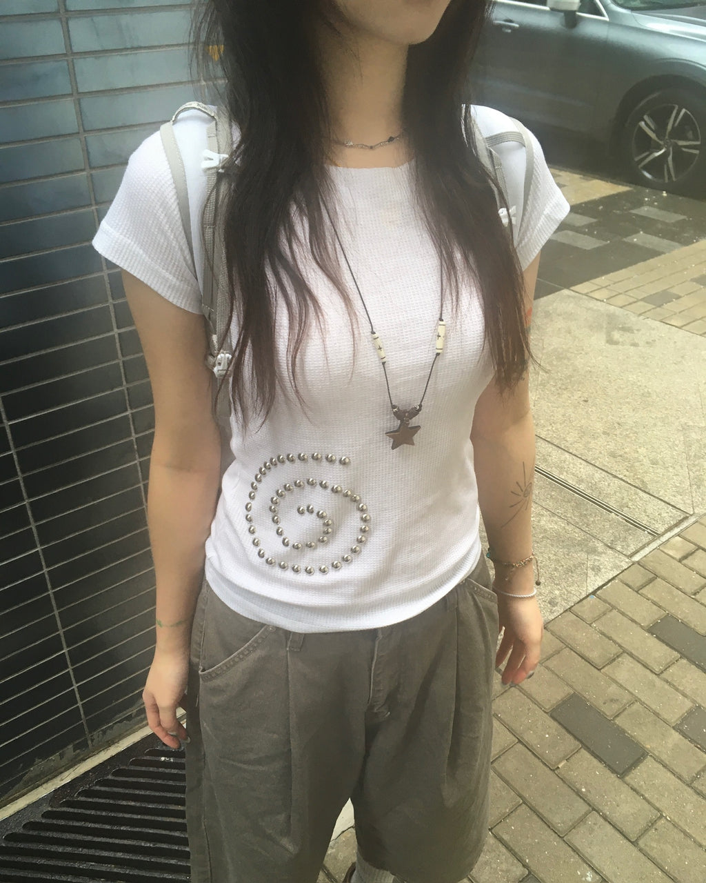 spiral studded tee (white)
