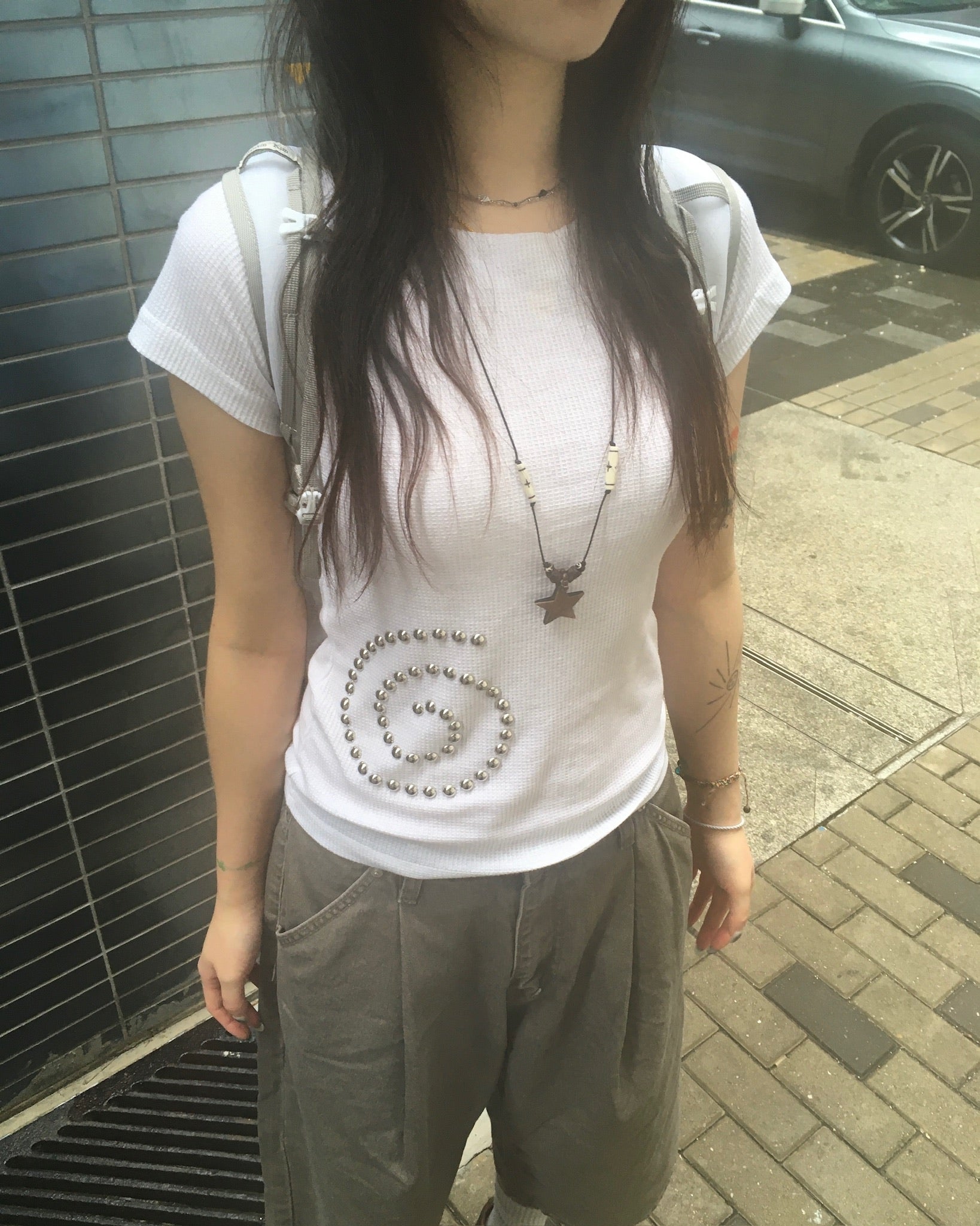 spiral studded tee (white)
