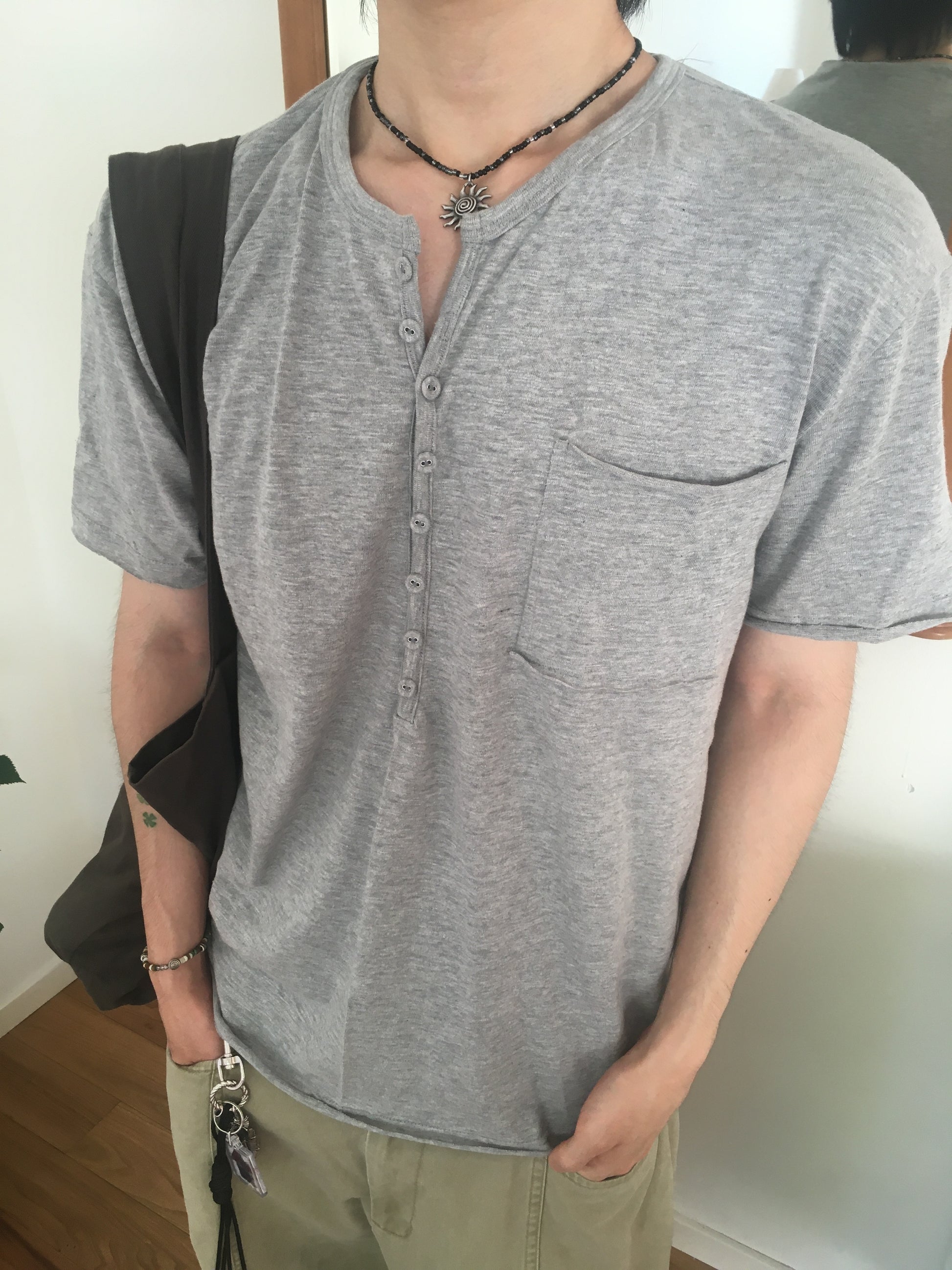 henley button tee (grey)