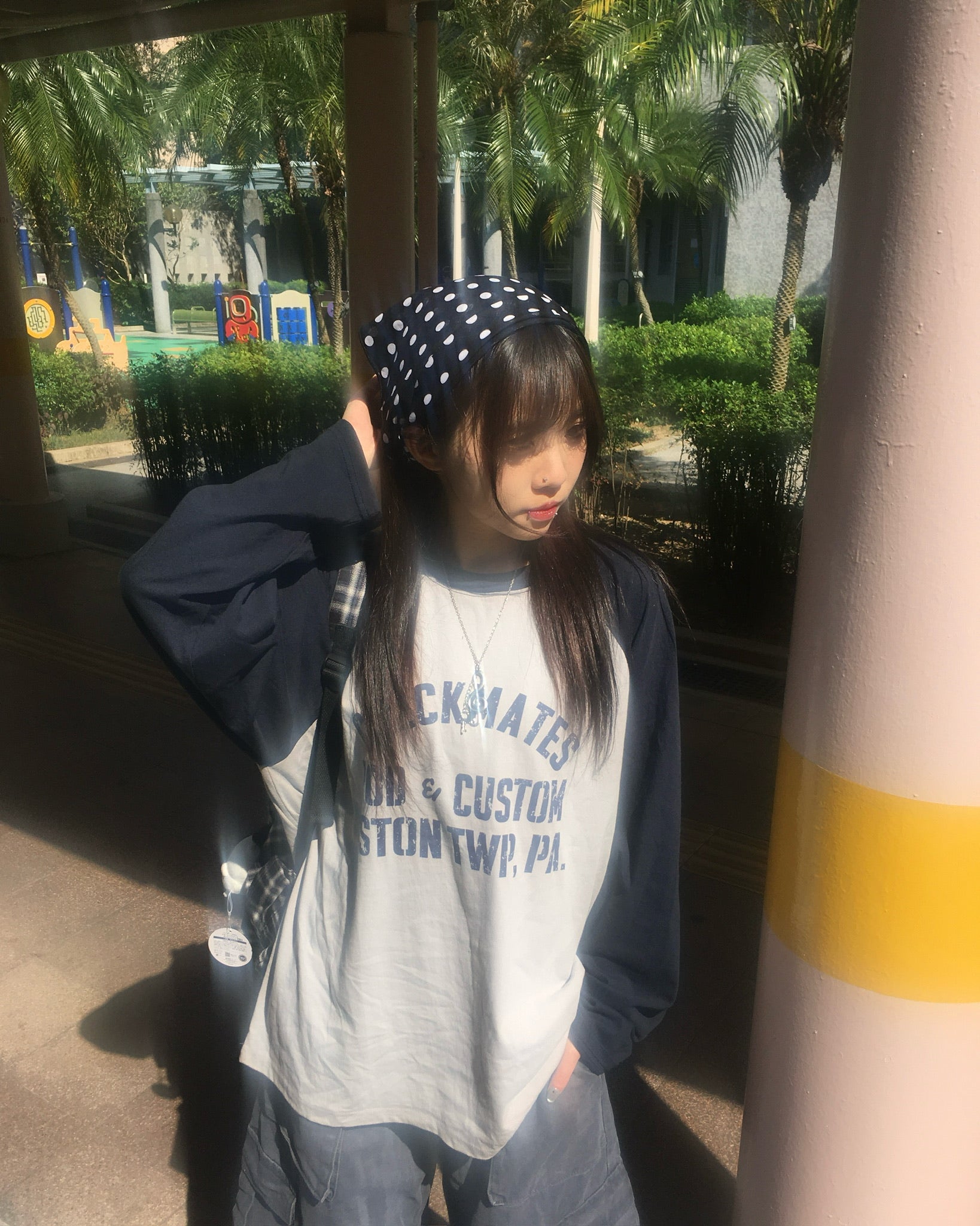 checkmates raglan tee (navy/grey) (women)