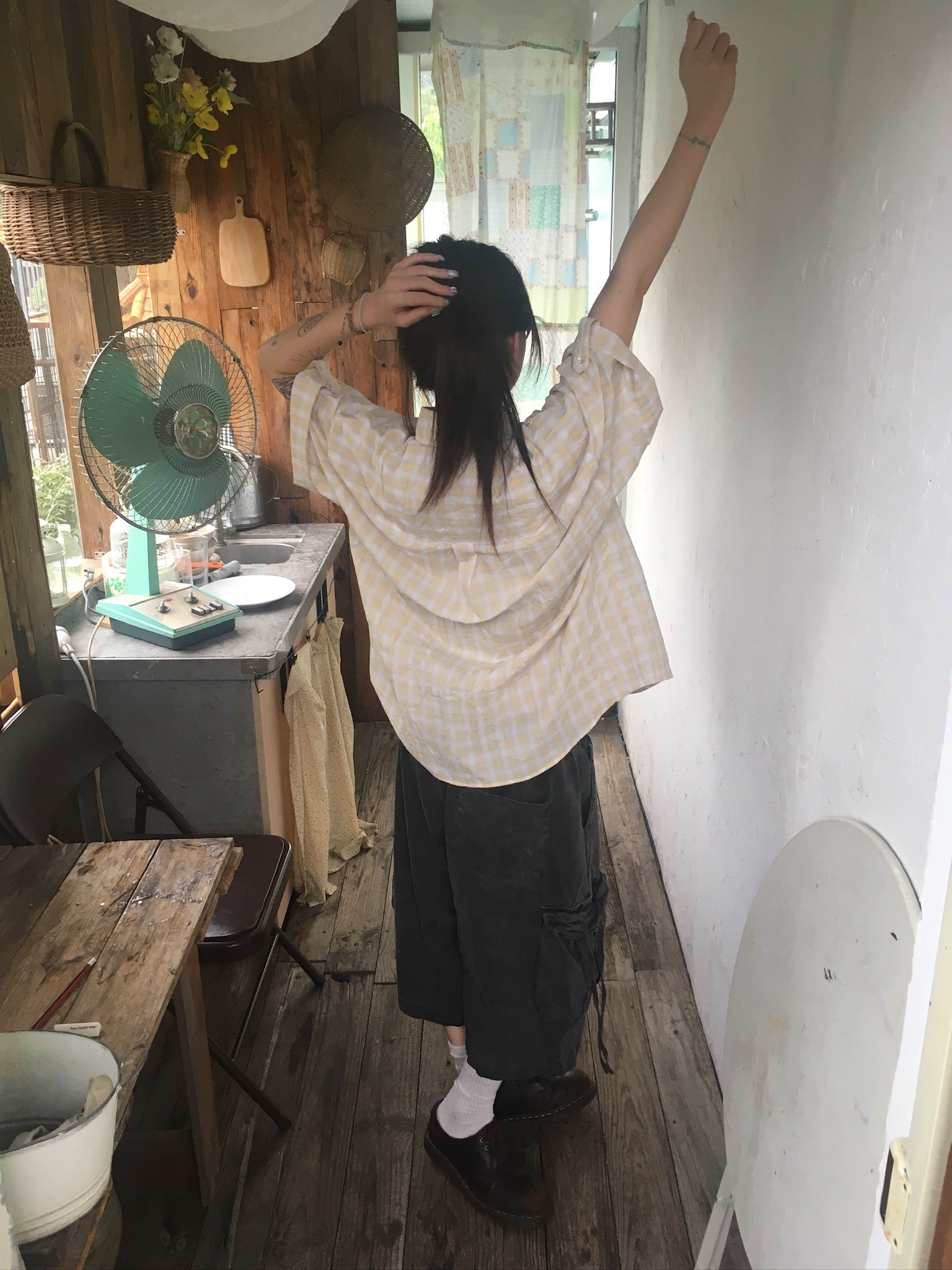 check linen shirt (yellow)