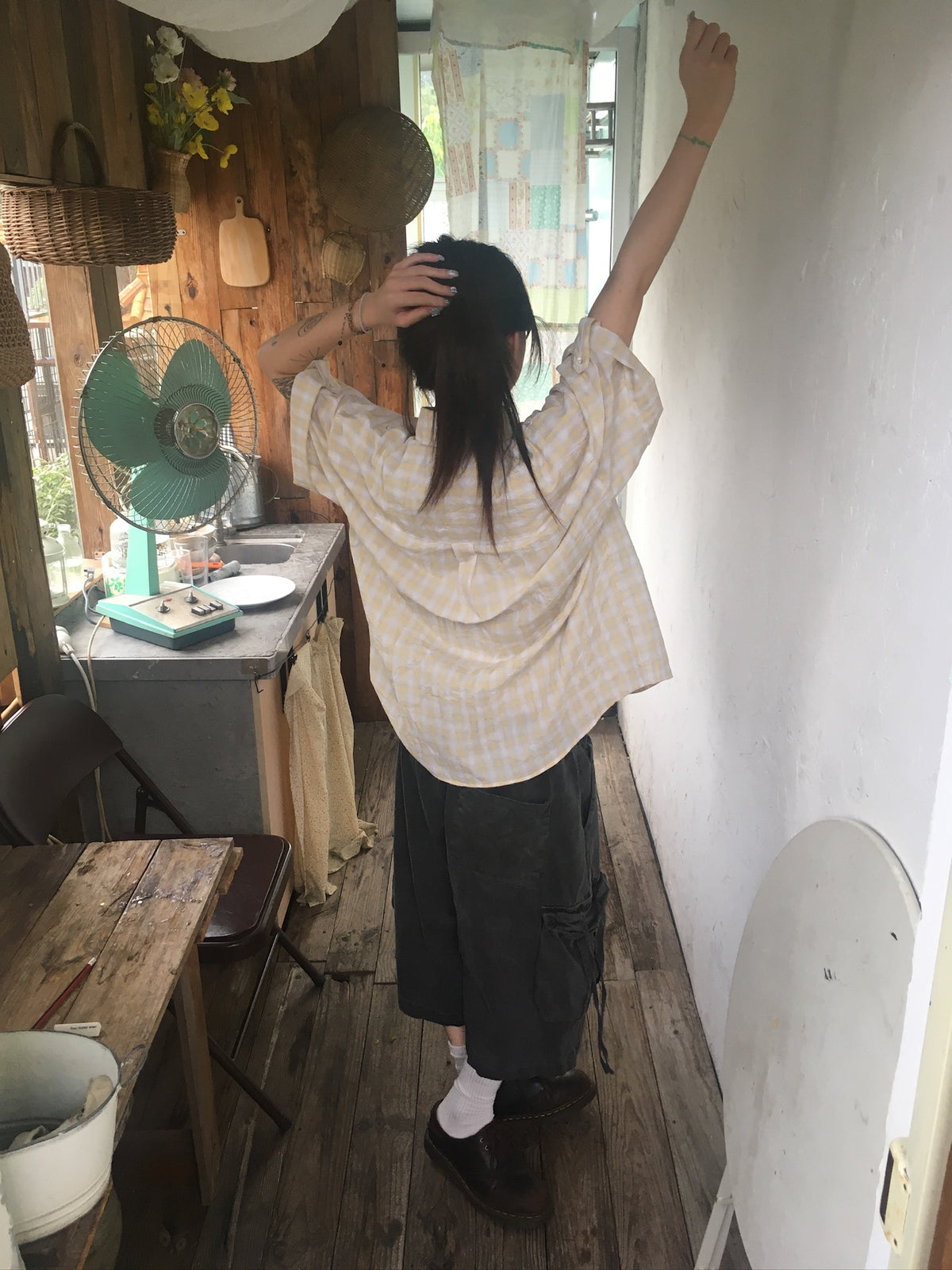 check linen shirt (yellow)