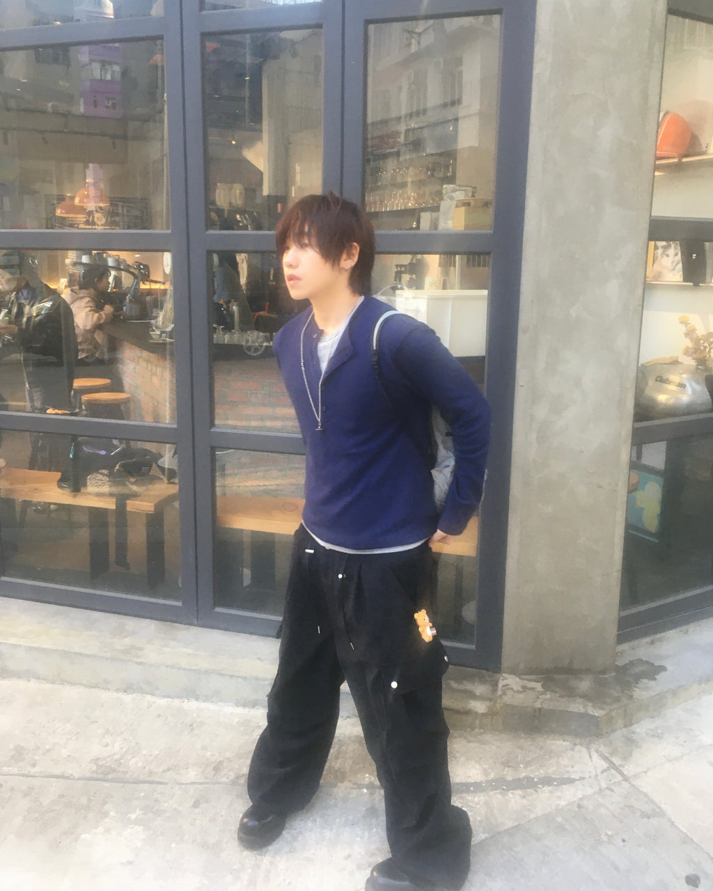 waffle henly neck shirt (navy)