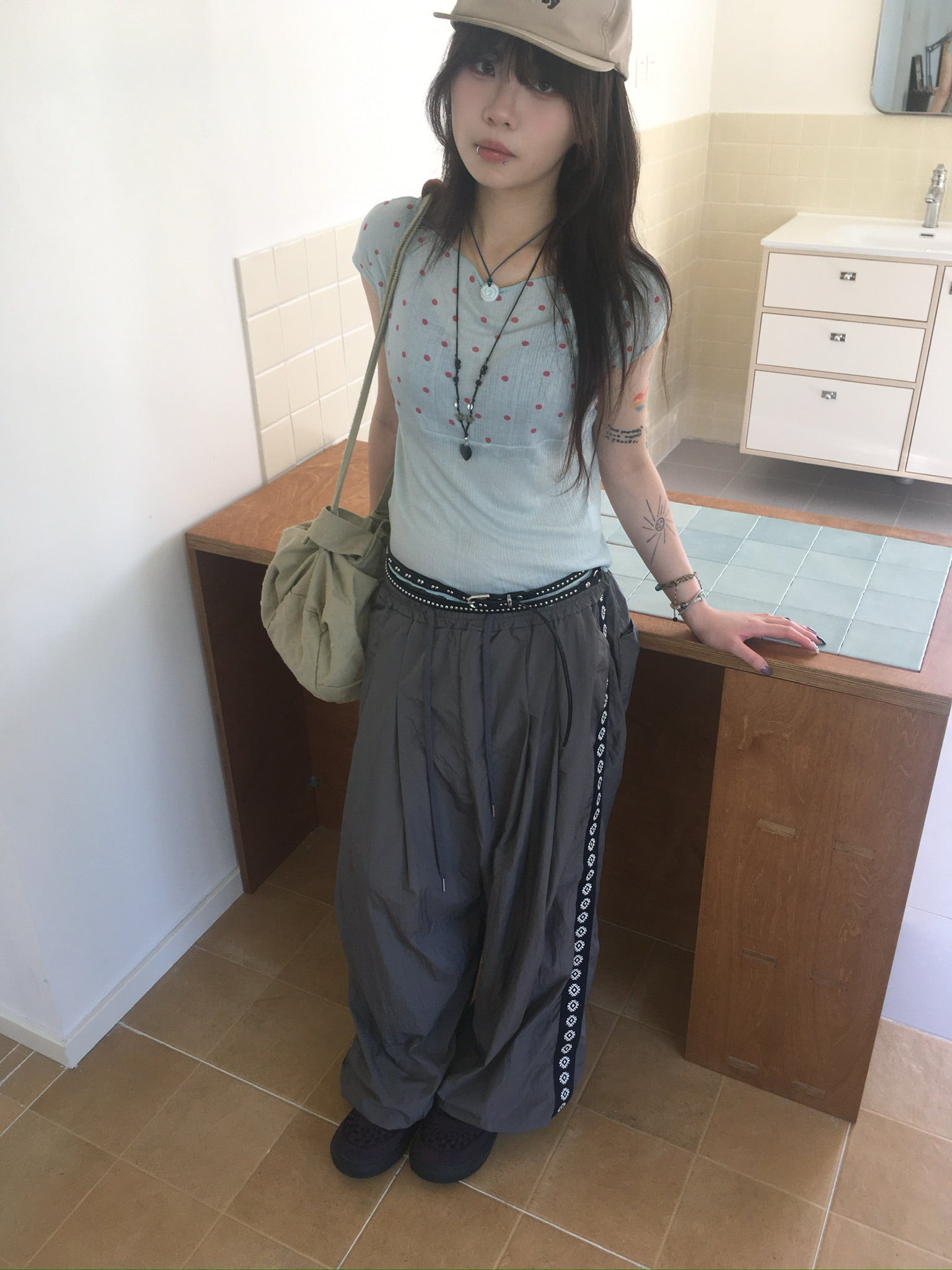 side sun nylon pants (grey)