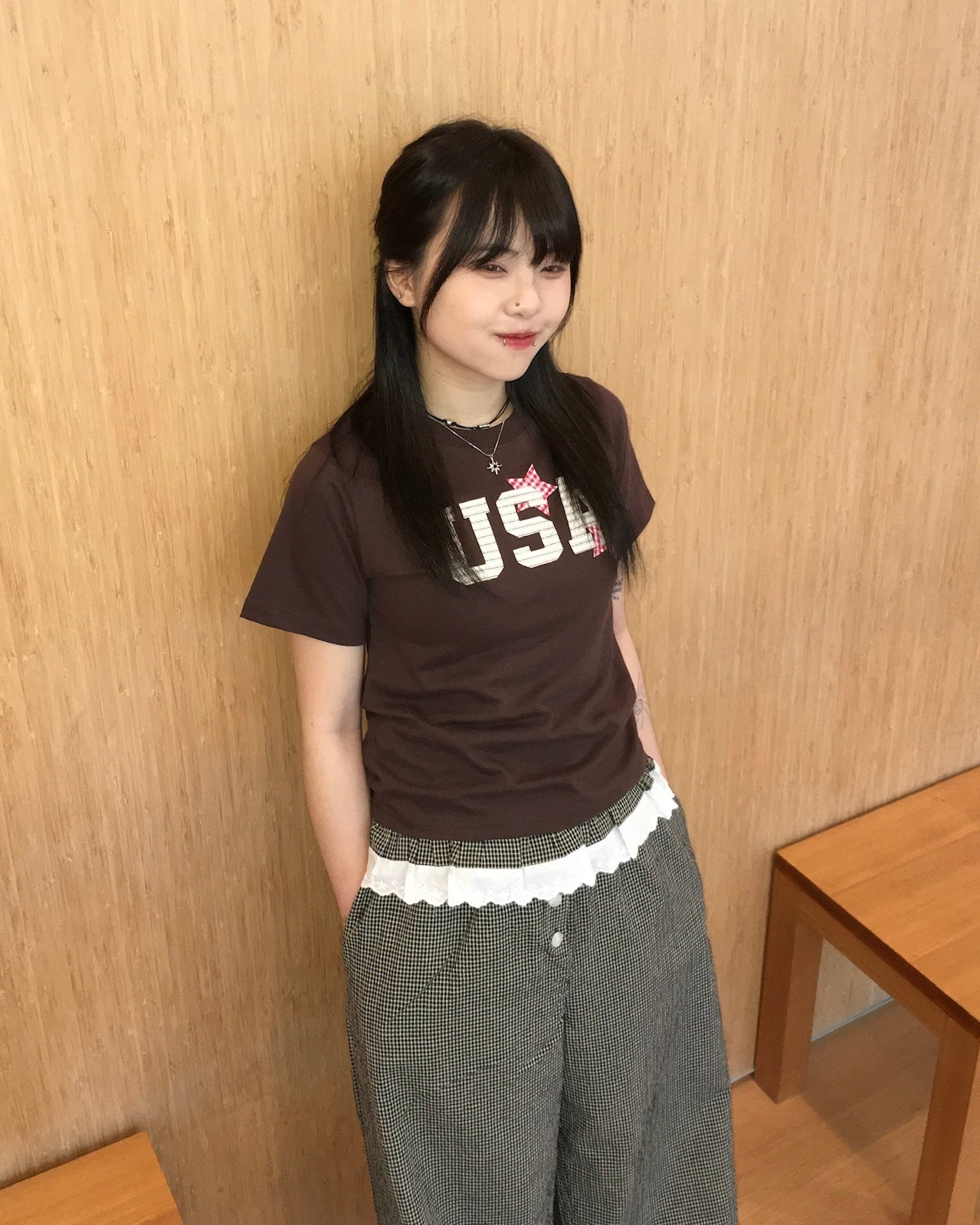 USA star crop tee (brown)