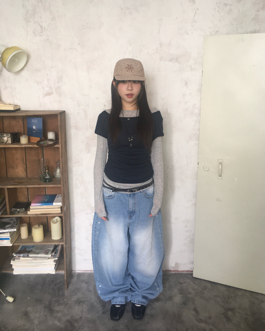 studded balloon jeans (blue)