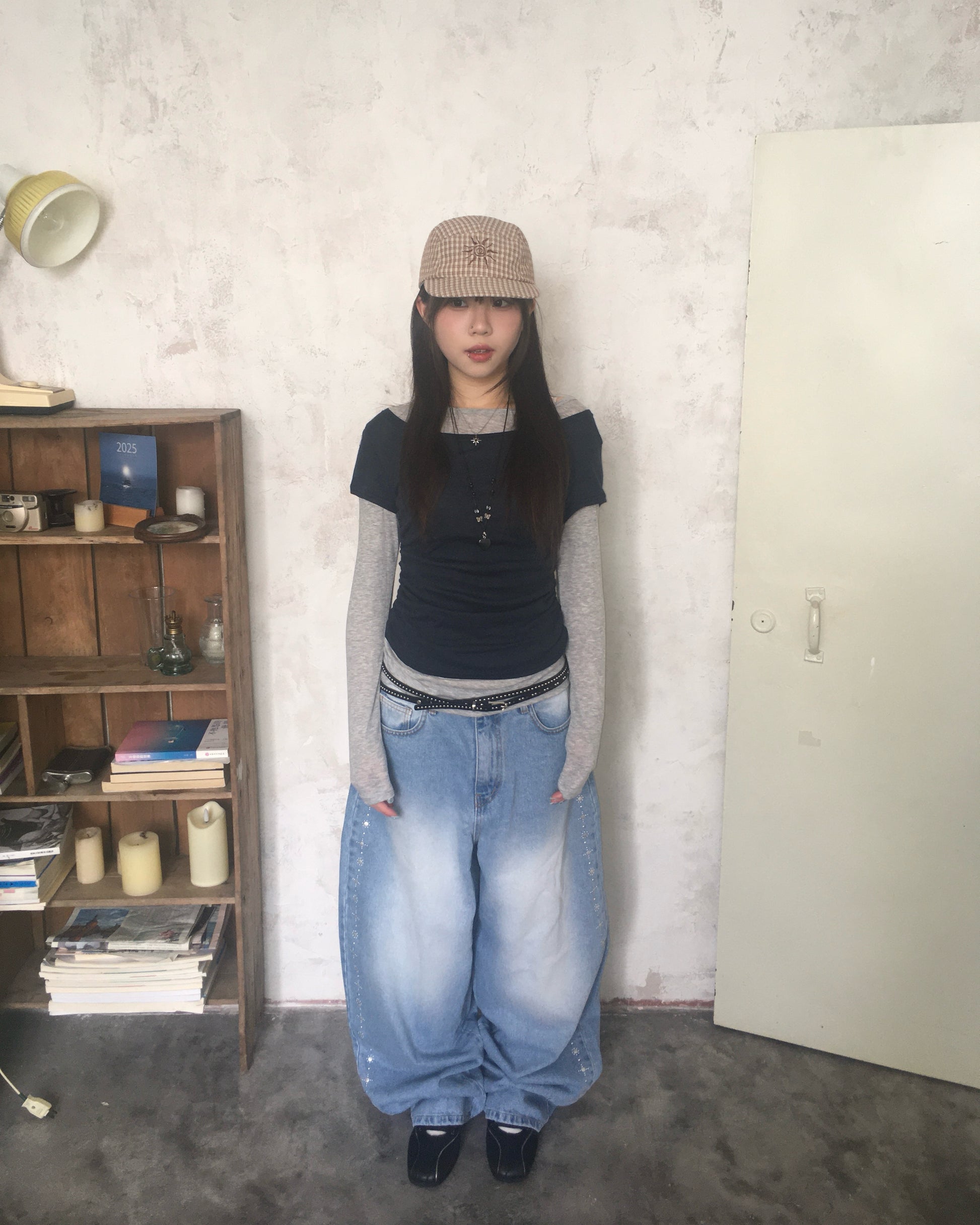 studded balloon jeans (blue)