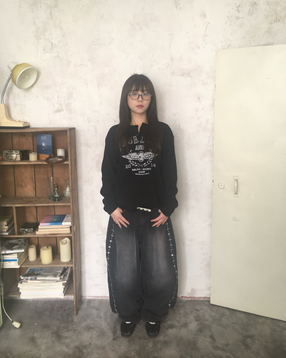 vintage waffle crop tee (black)