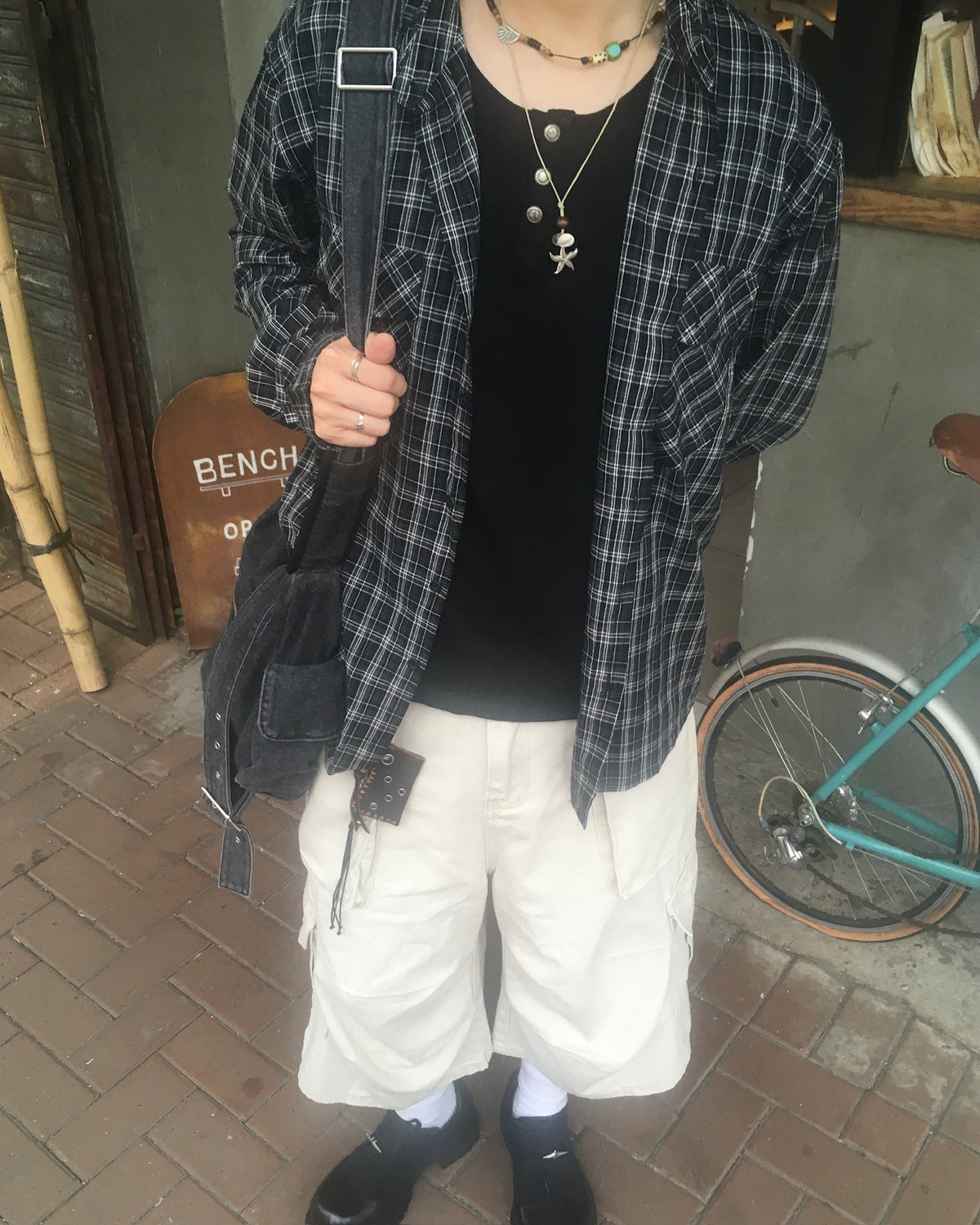 double pocket checked shirt (black)