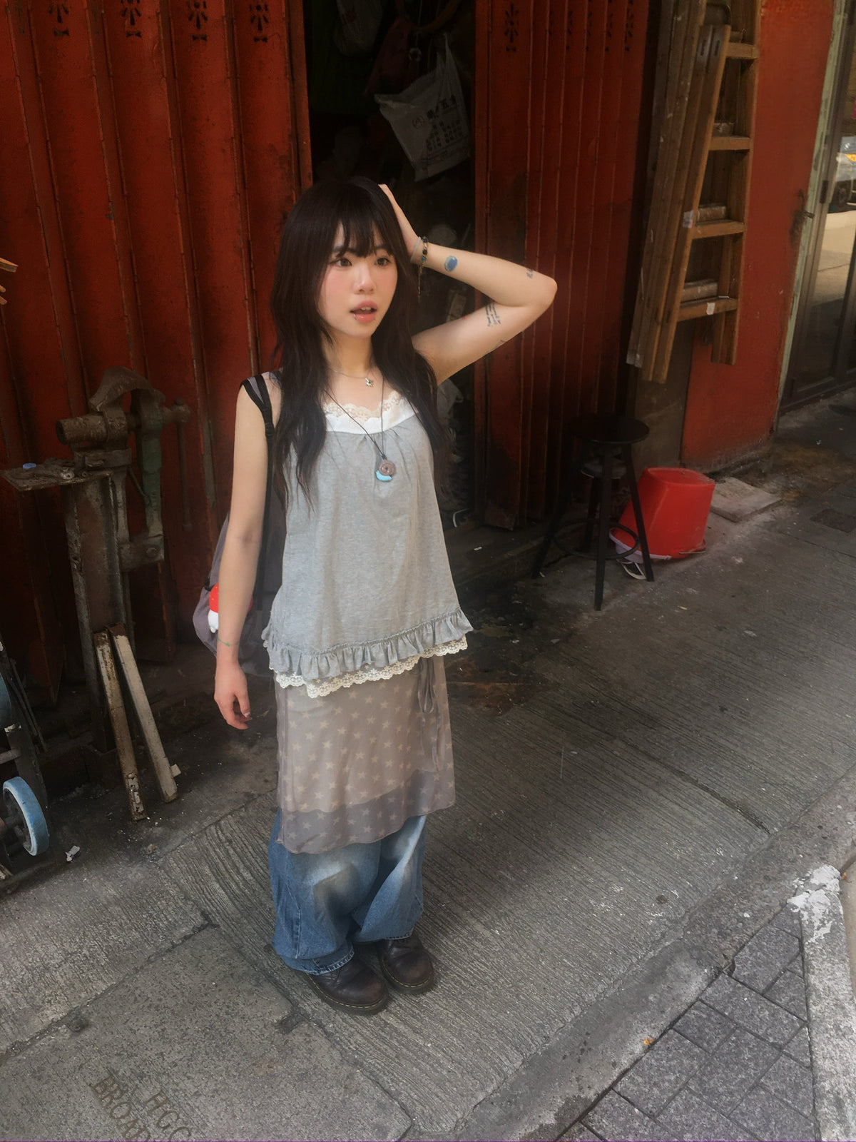 star mesh warp skirt (mauve)