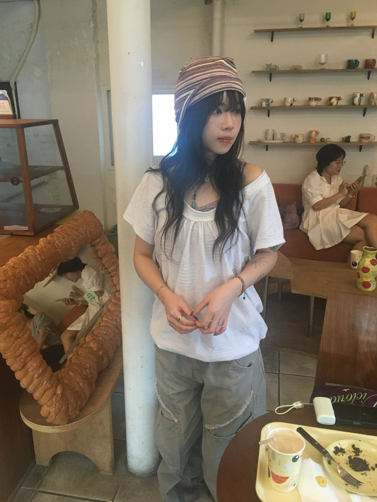 (★best) textured off shoulder blouse