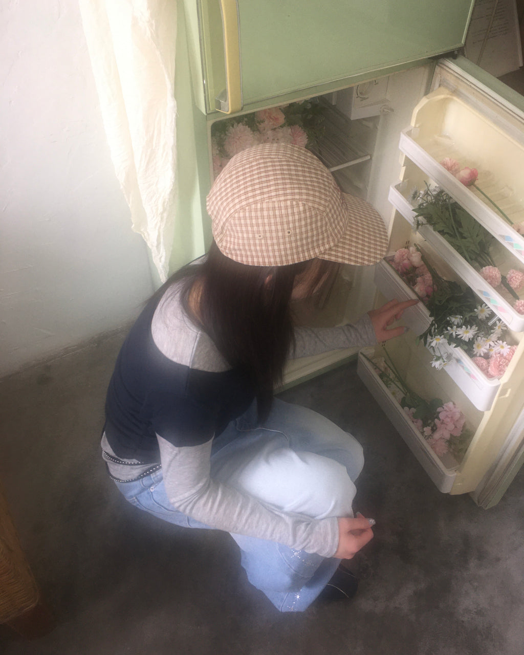 sun checked cap (brown)