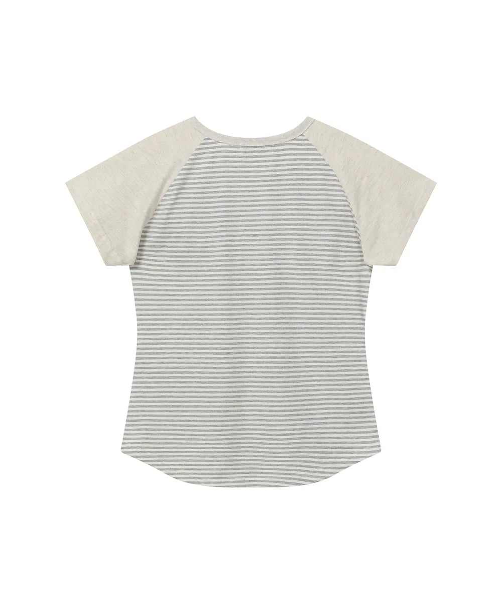 BAUF 3 BUTTON ANGEL SLIM FIT T-SHIRT (STRIPE GREY)