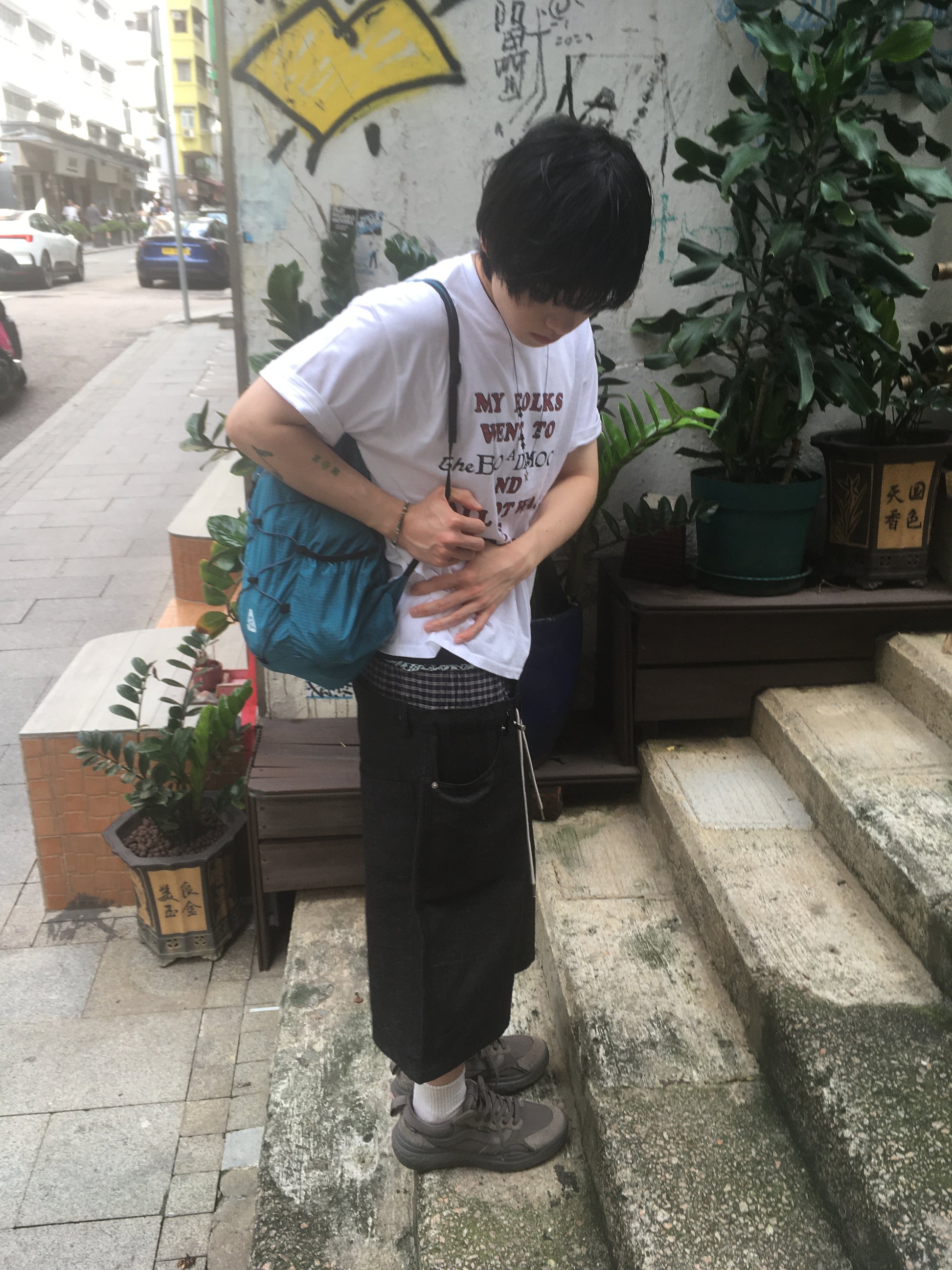trunk layered half pants (black)
