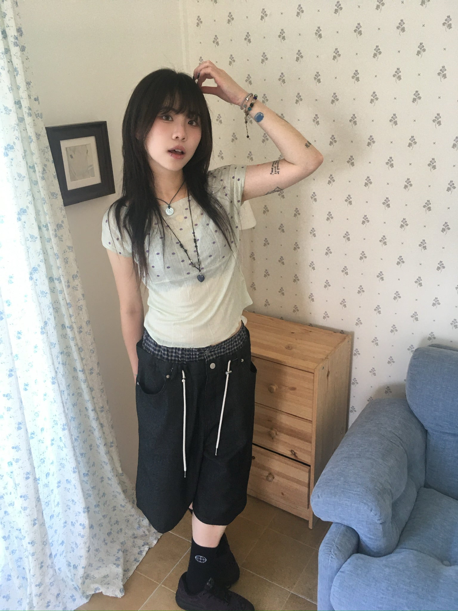 trunk layered half pants (black)