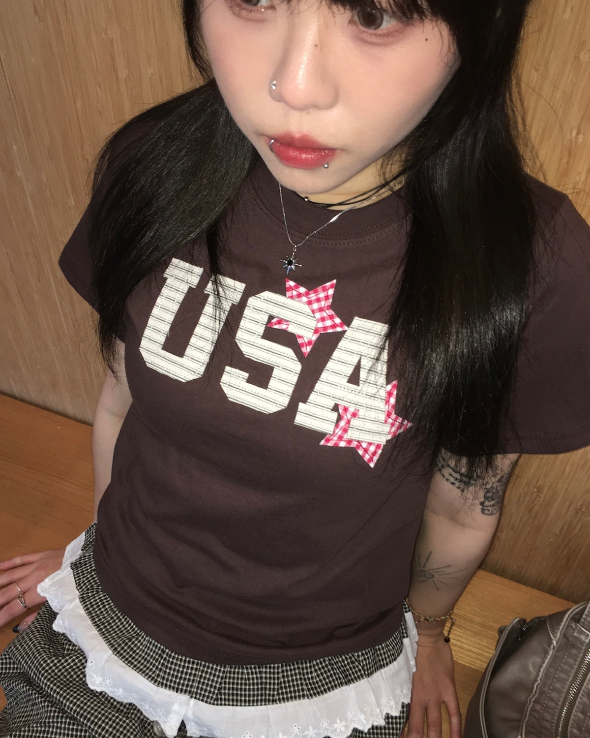 USA star crop tee (brown)