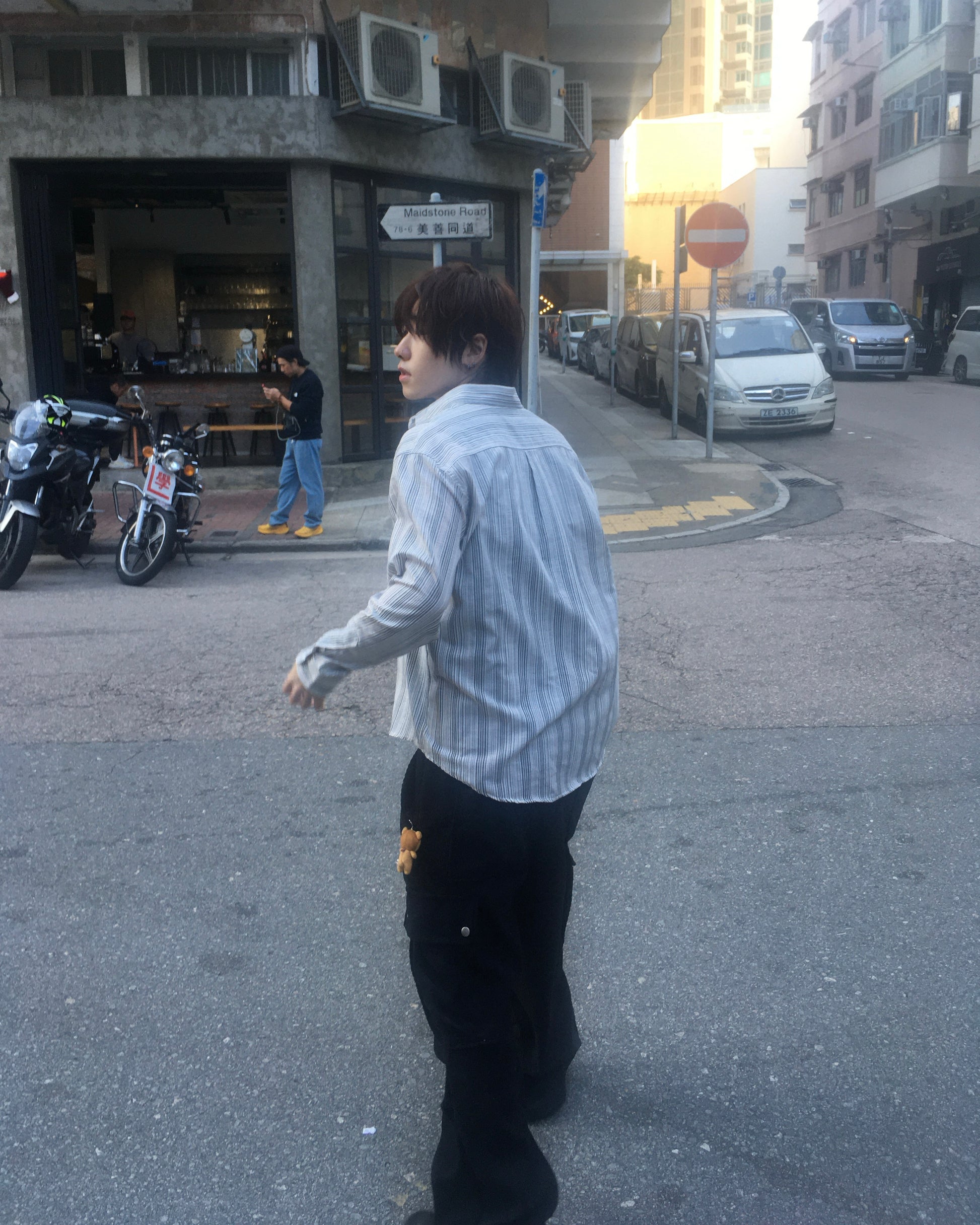 striped crop shirt (beige)