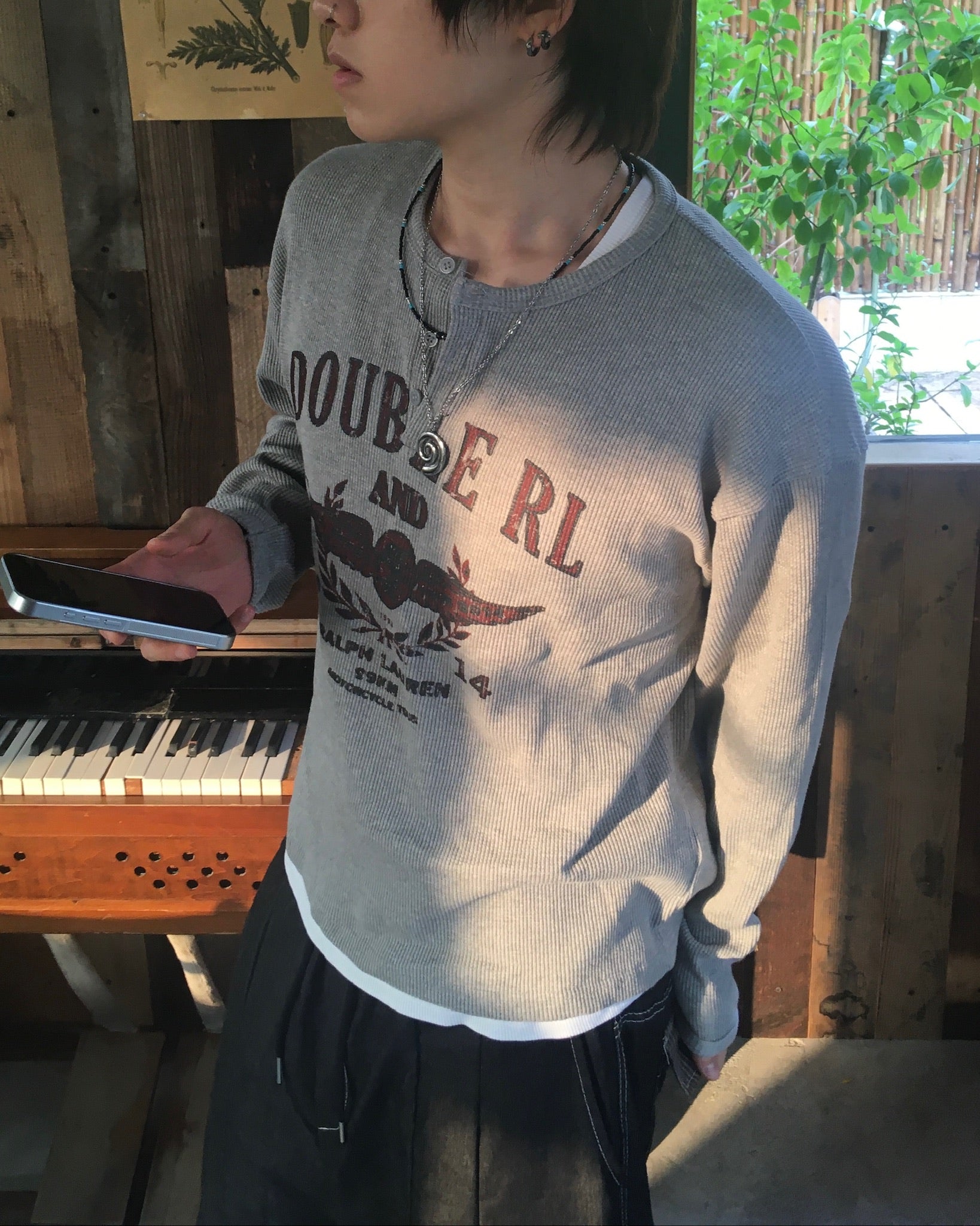 vintage waffle crop tee (grey)