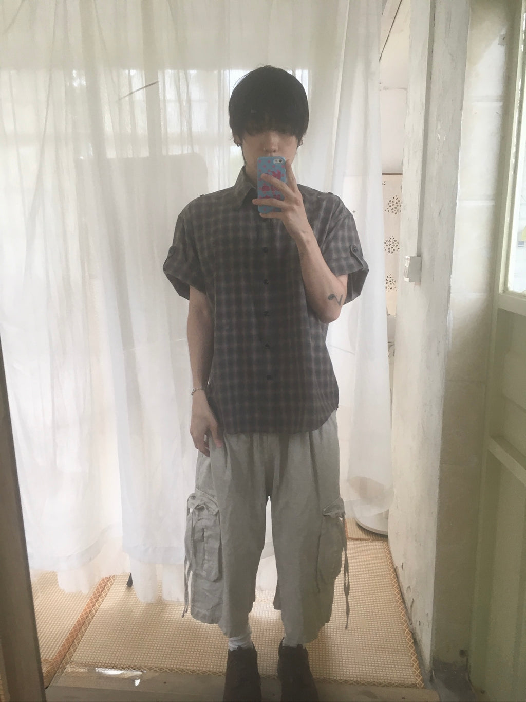 drawstring half cargo pants (beige)