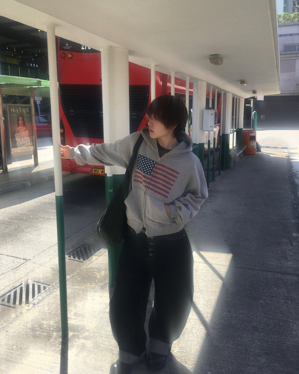 USA crop zip-up hoodie (grey)