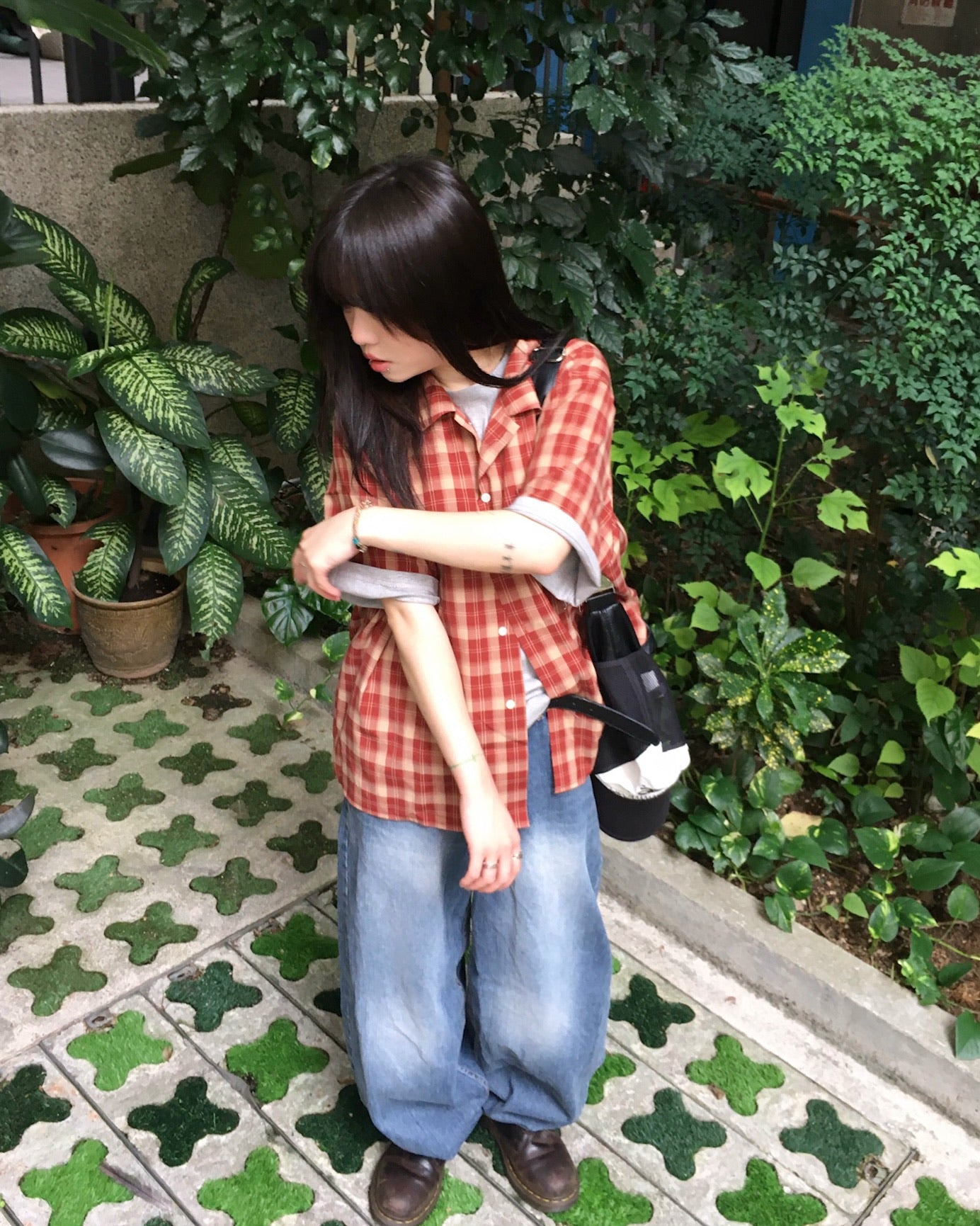 london crop checked shirt (red)